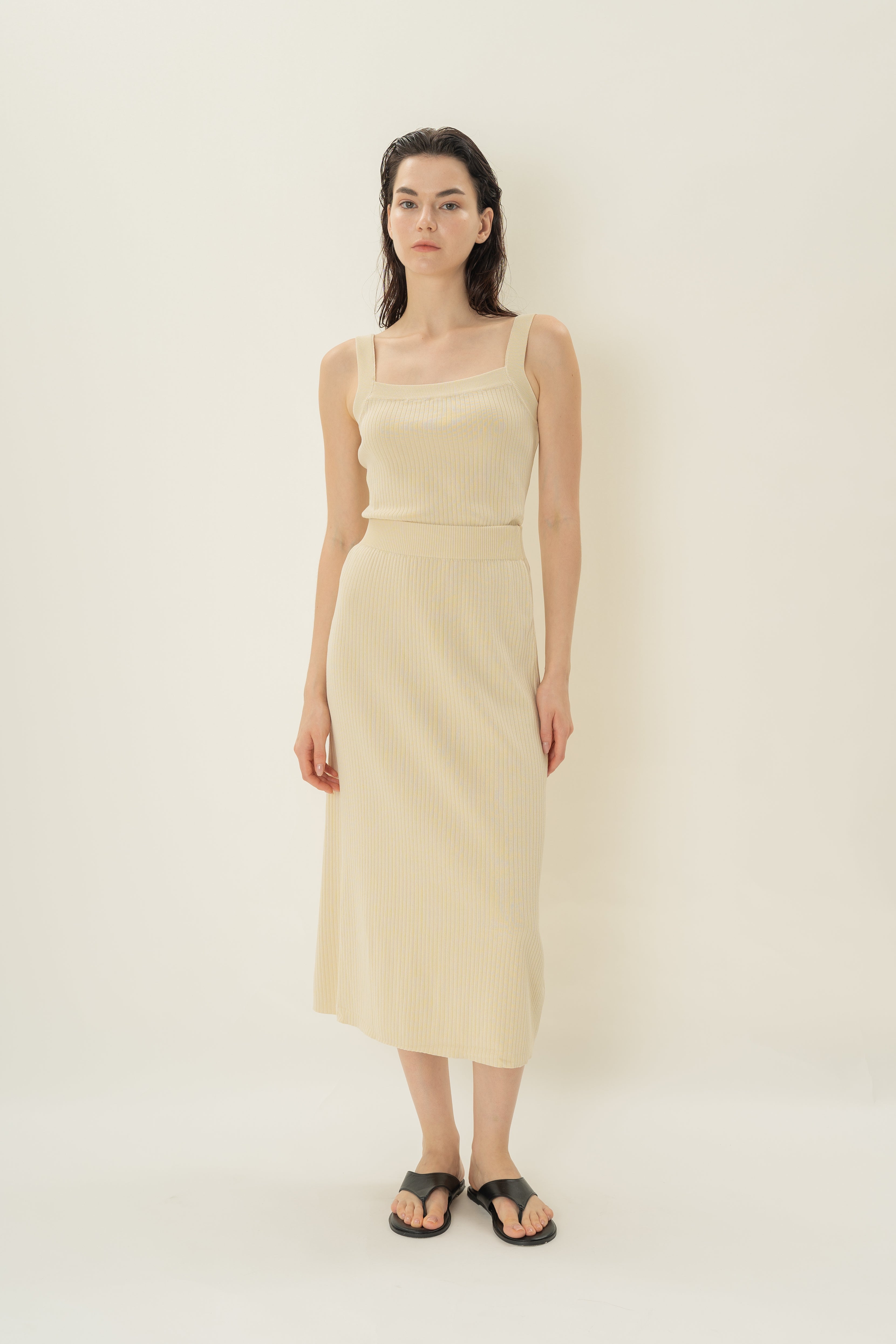 Knitted Straight Skirt in Natural