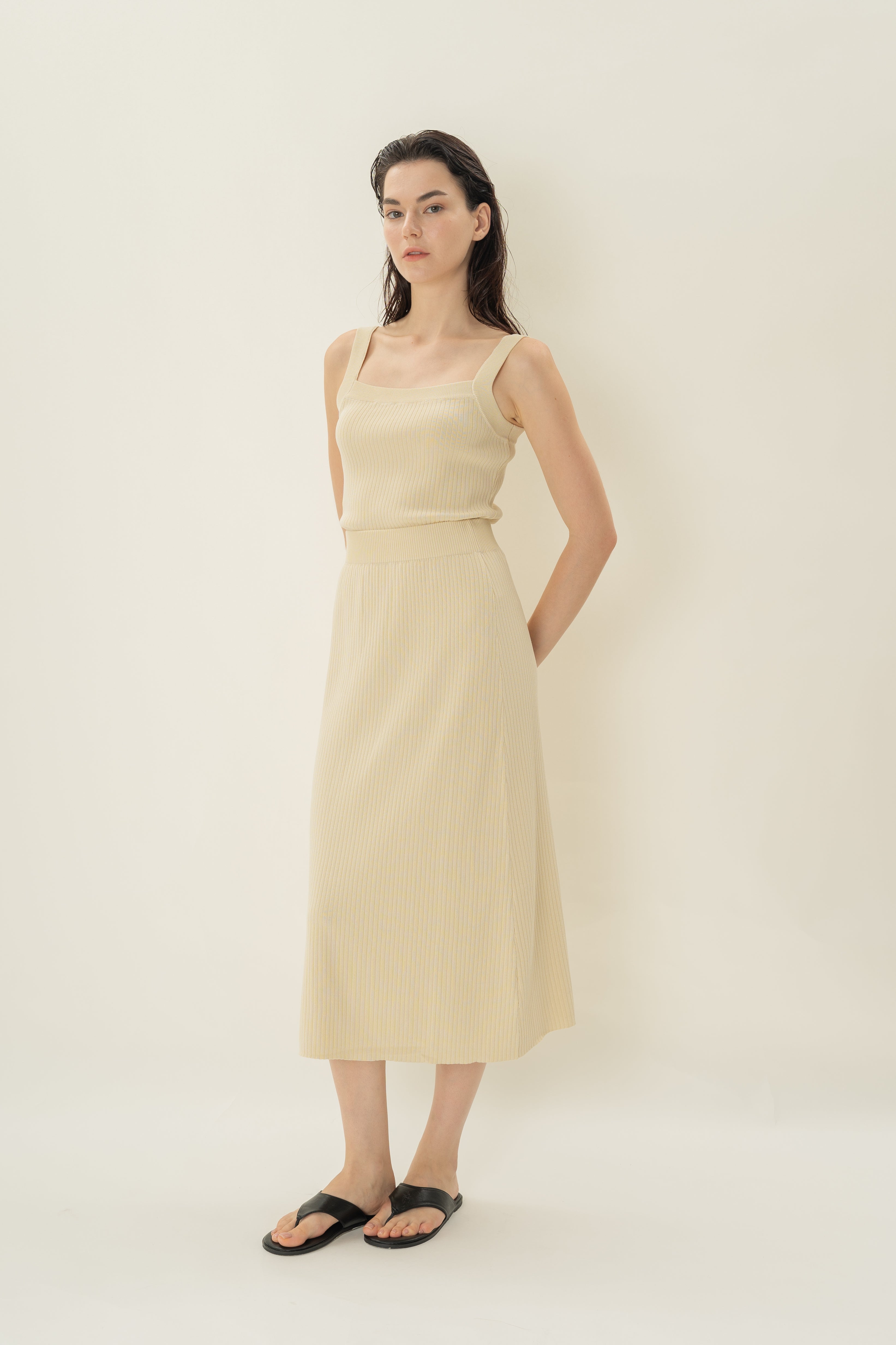 Knitted Straight Skirt in Natural