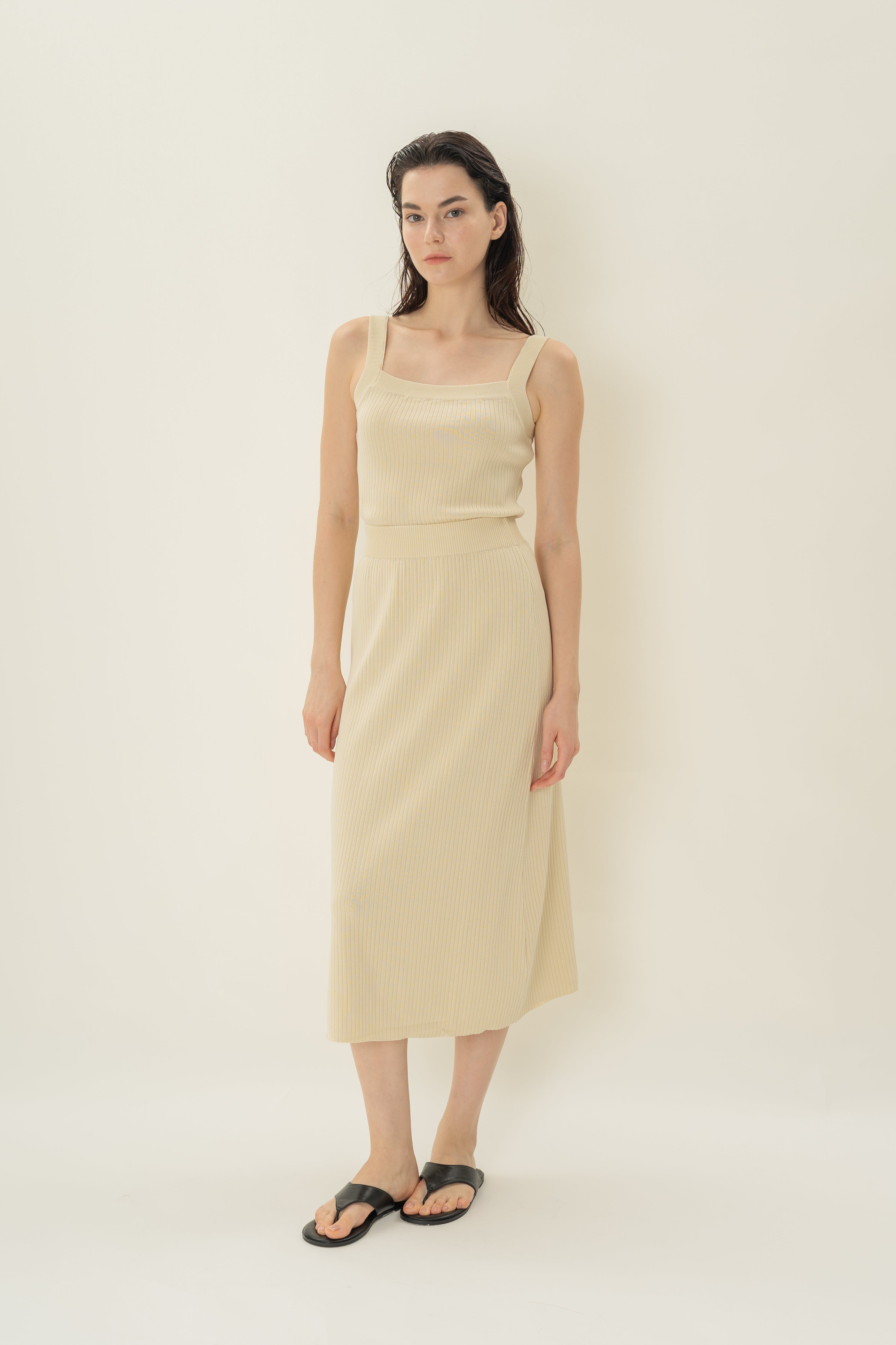 Knitted Straight Skirt in Natural