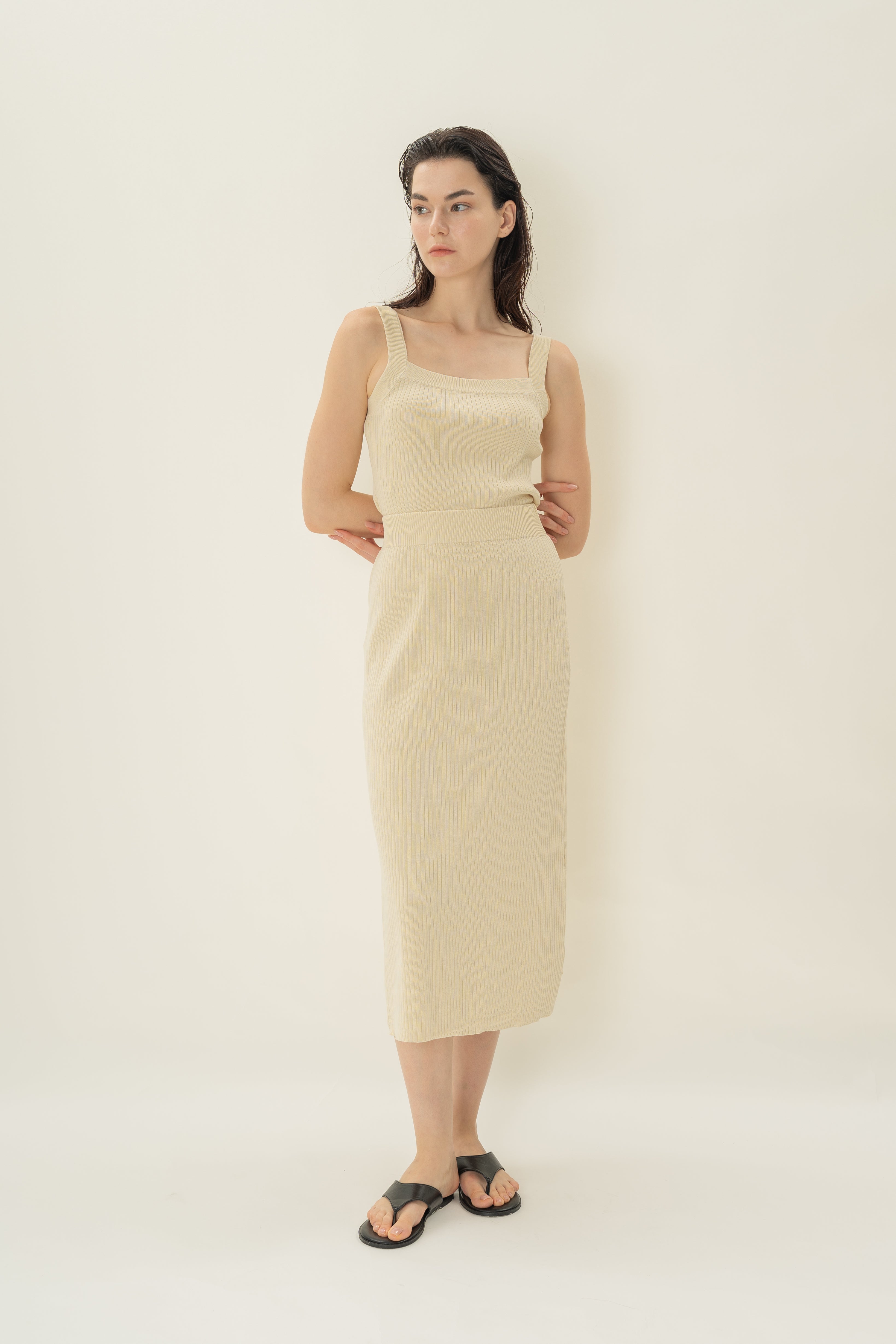 Knitted Straight Skirt in Natural