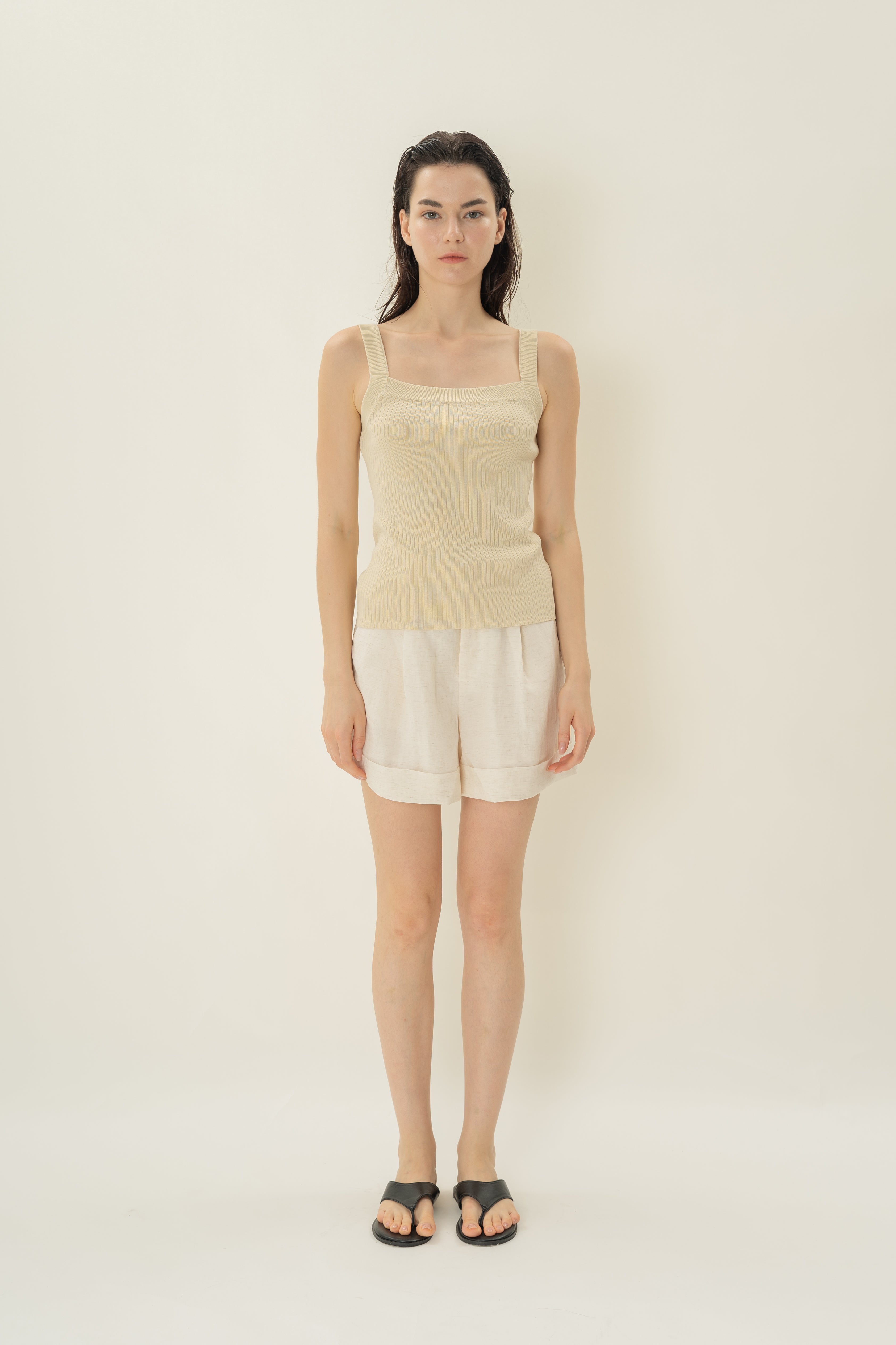 Knitted Straight Neck Tank in Natural