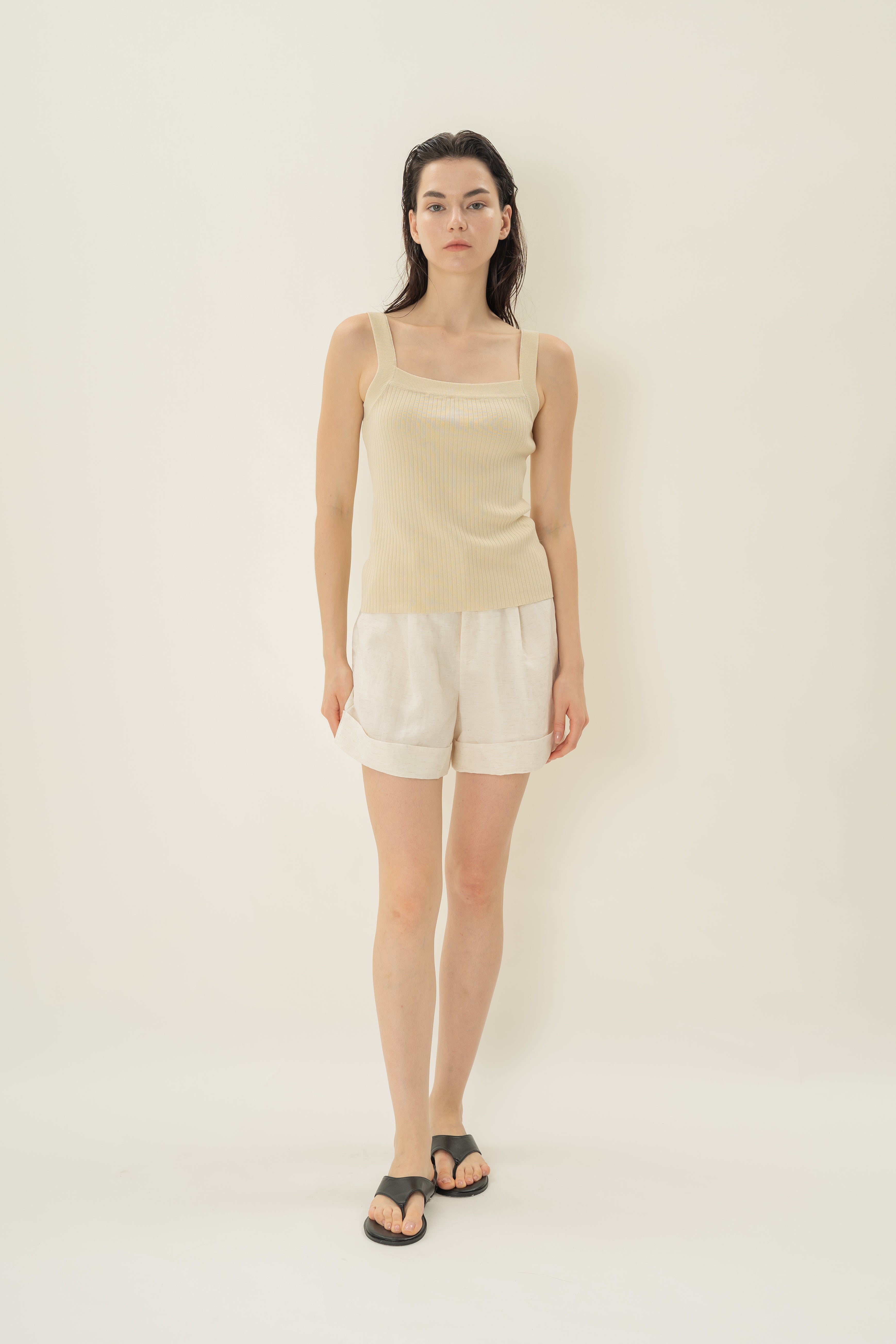 Knitted Straight Neck Tank in Natural