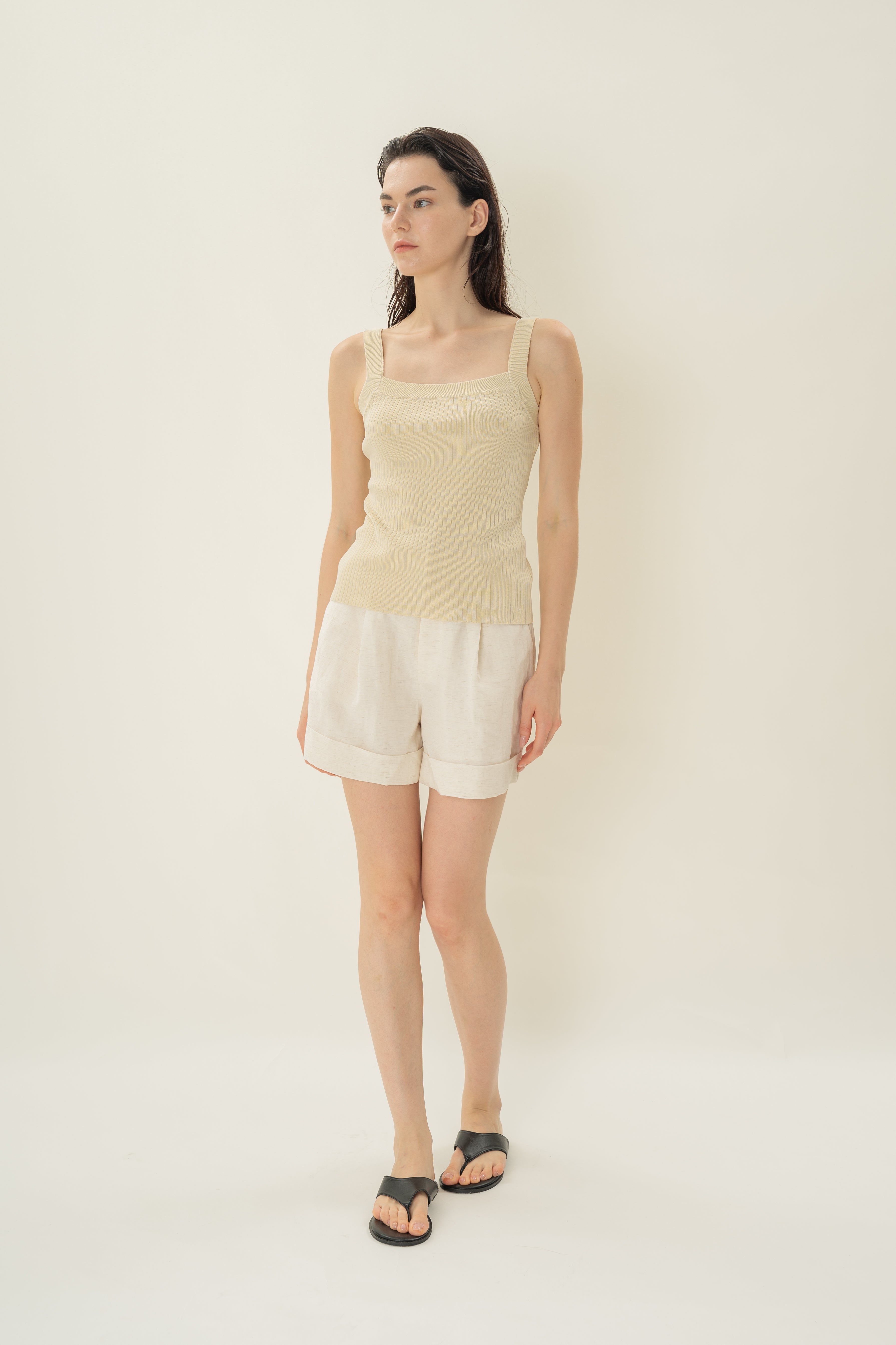 Knitted Straight Neck Tank in Natural