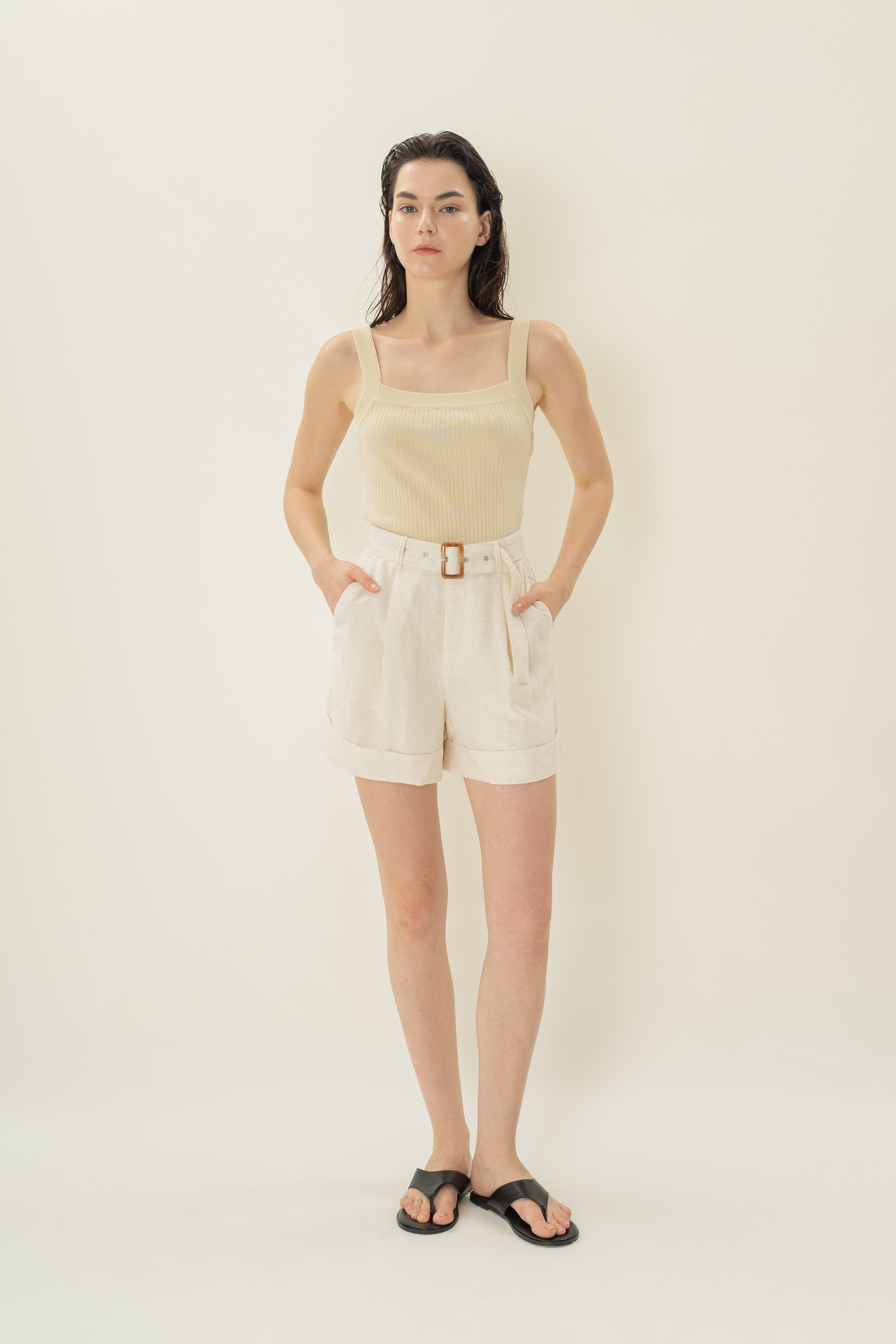Knitted Straight Neck Tank in Natural