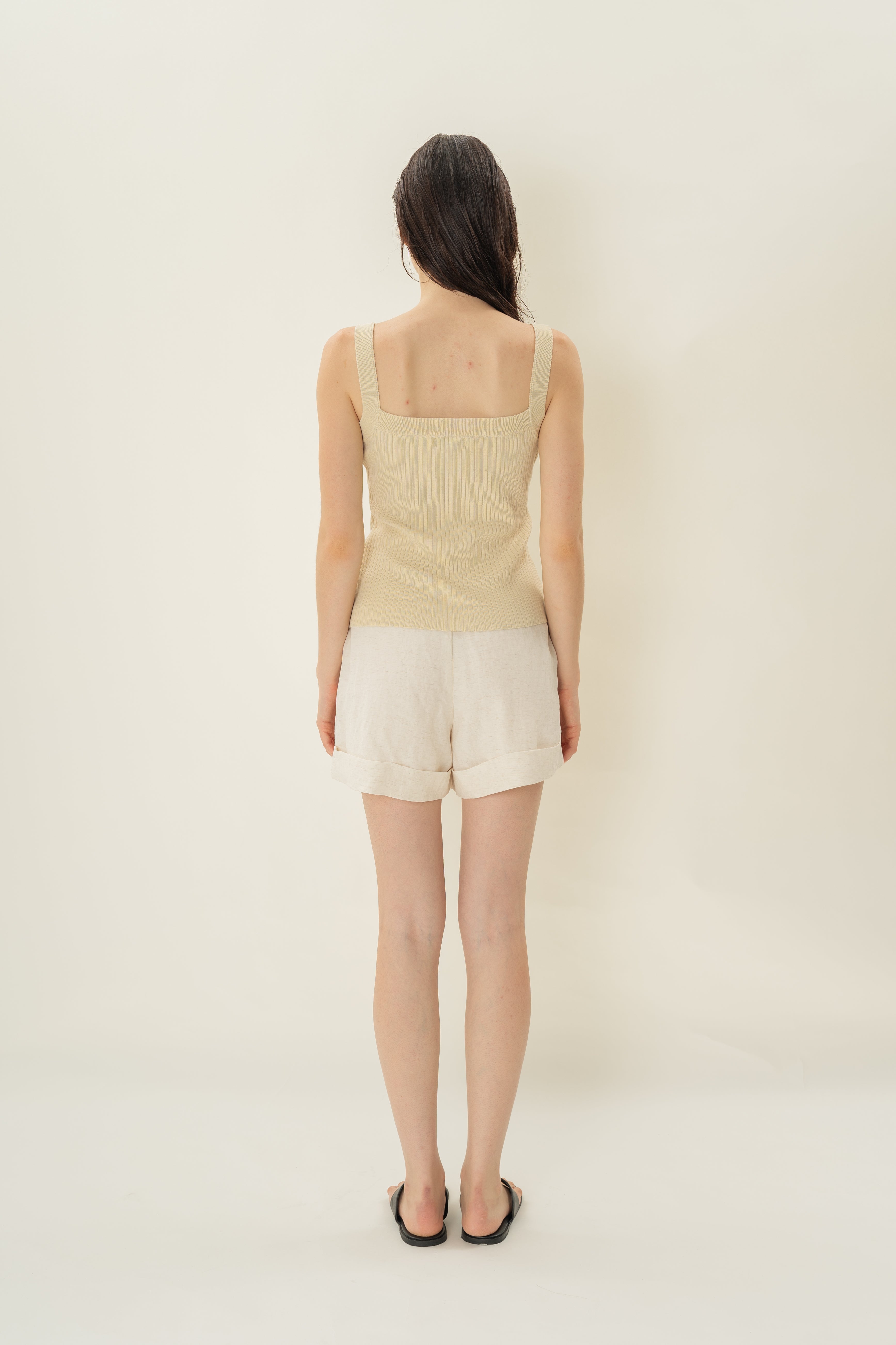Knitted Straight Neck Tank in Natural
