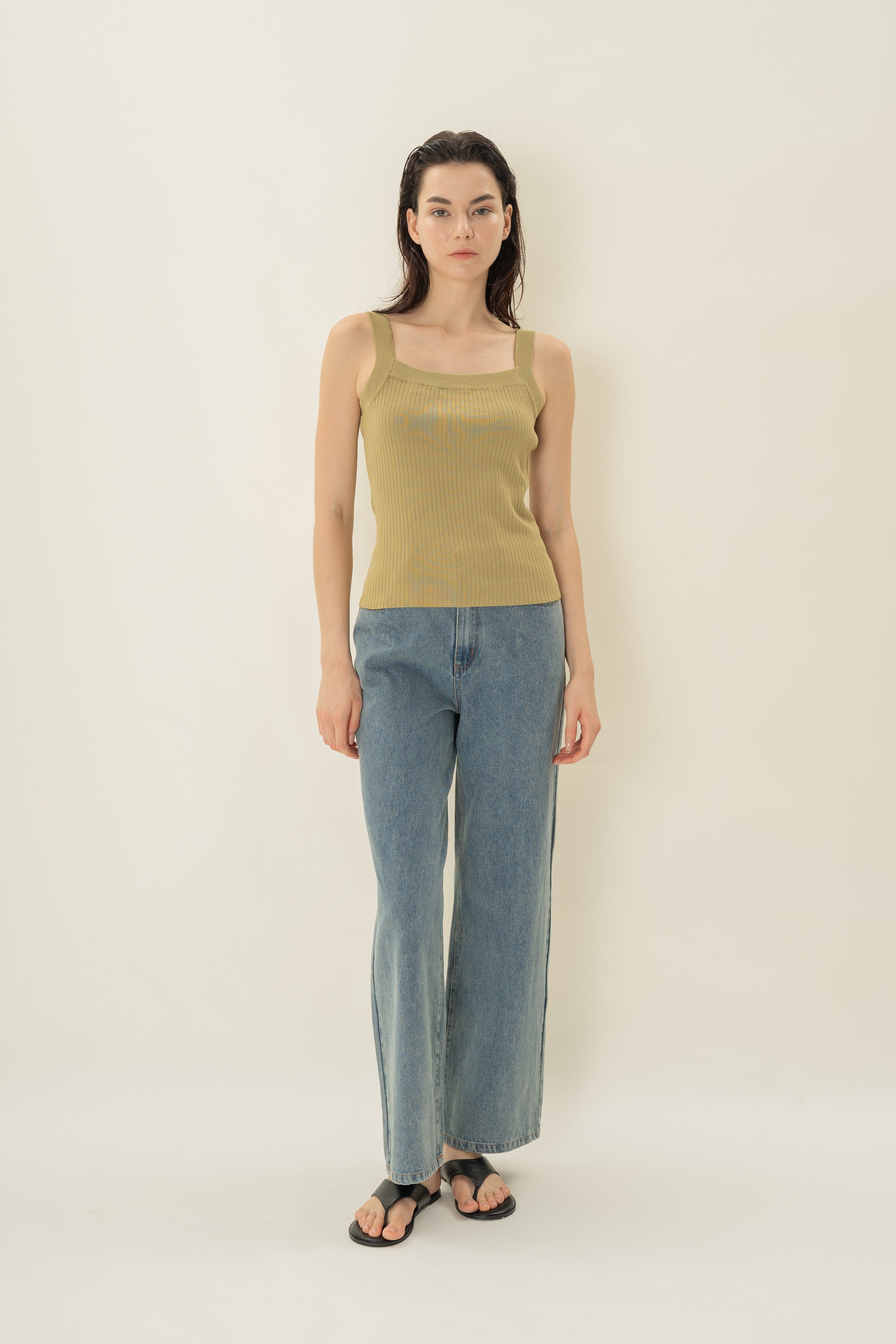 Knitted Straight Neck Tank in Palm