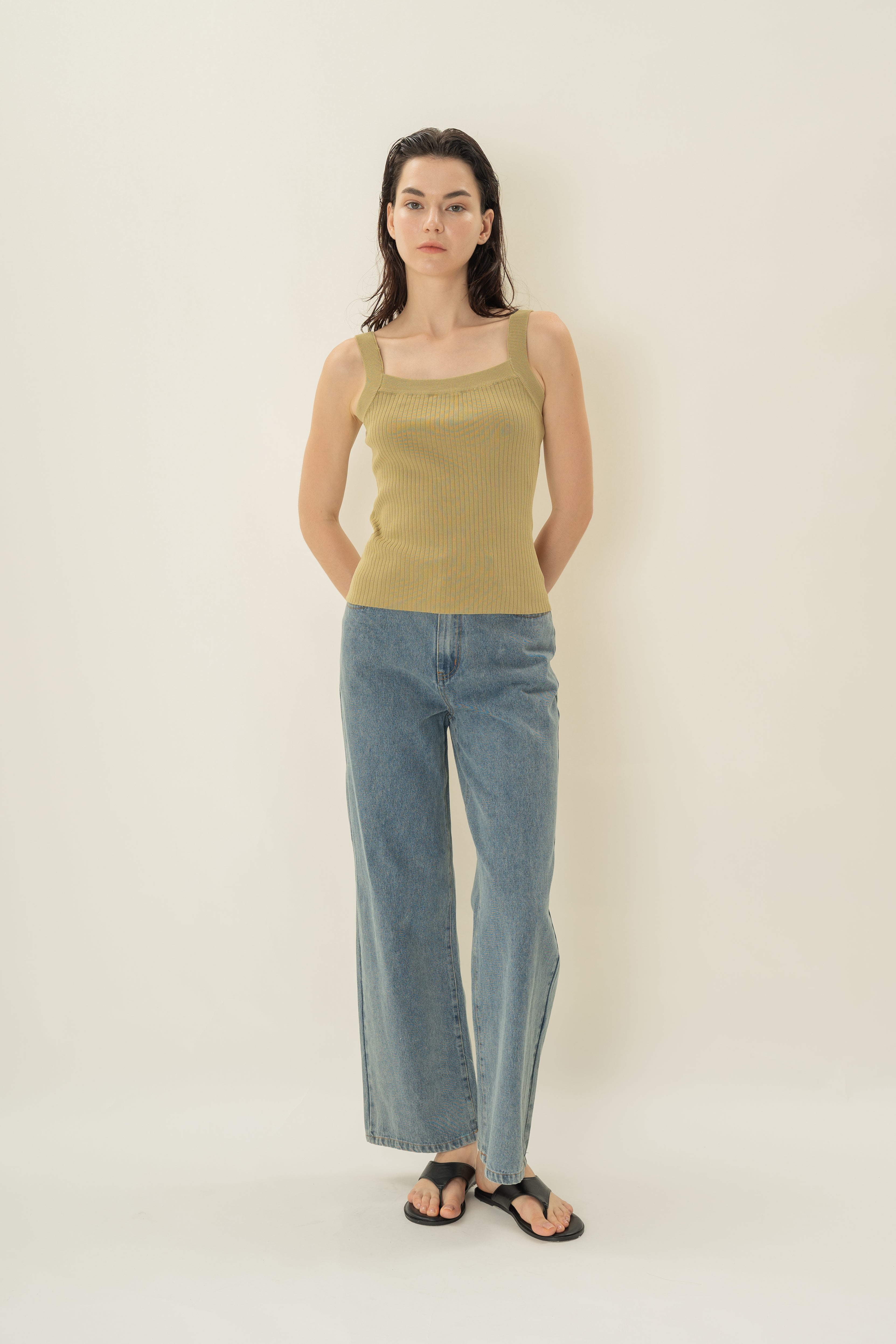 Knitted Straight Neck Tank in Palm
