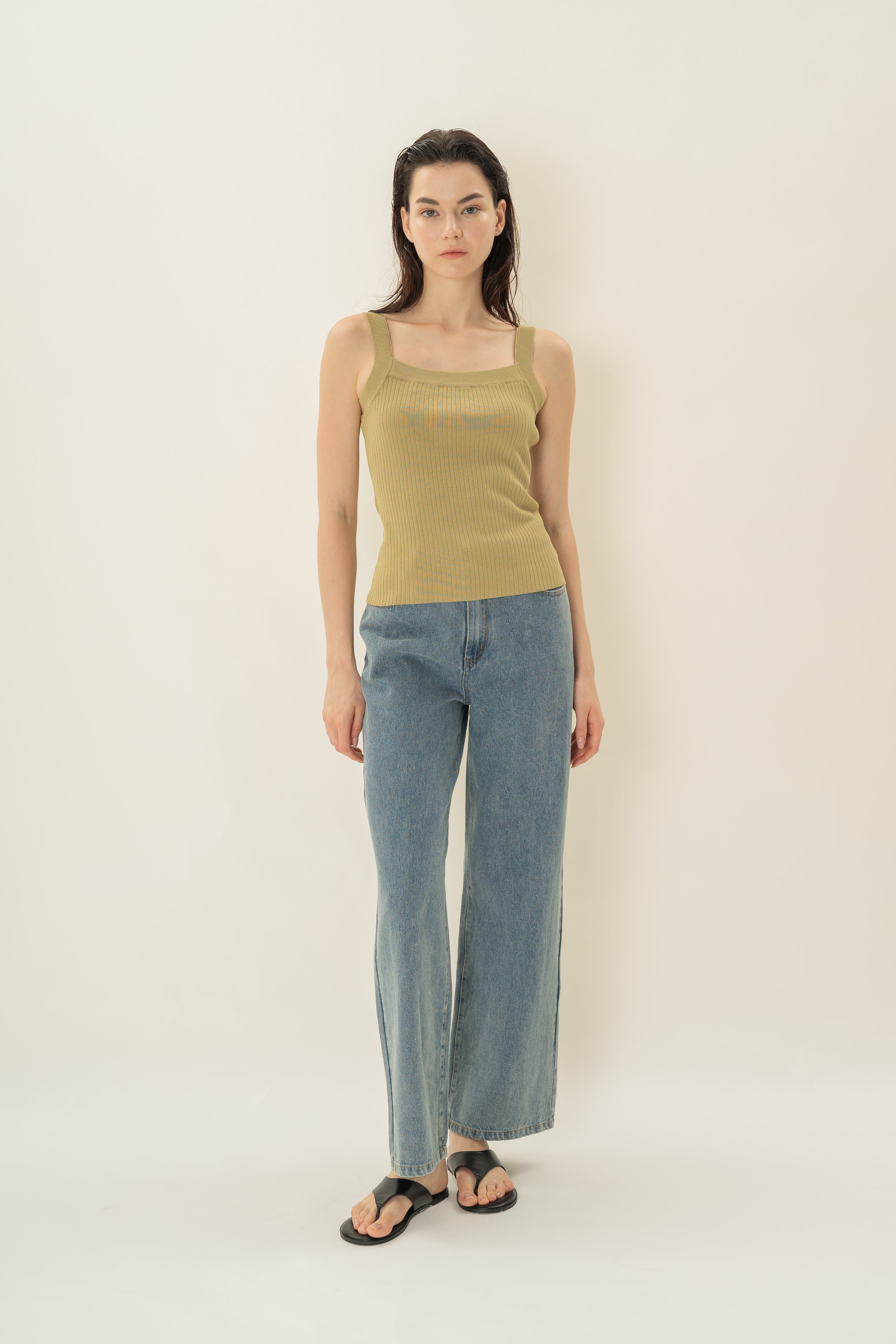 Knitted Straight Neck Tank in Palm