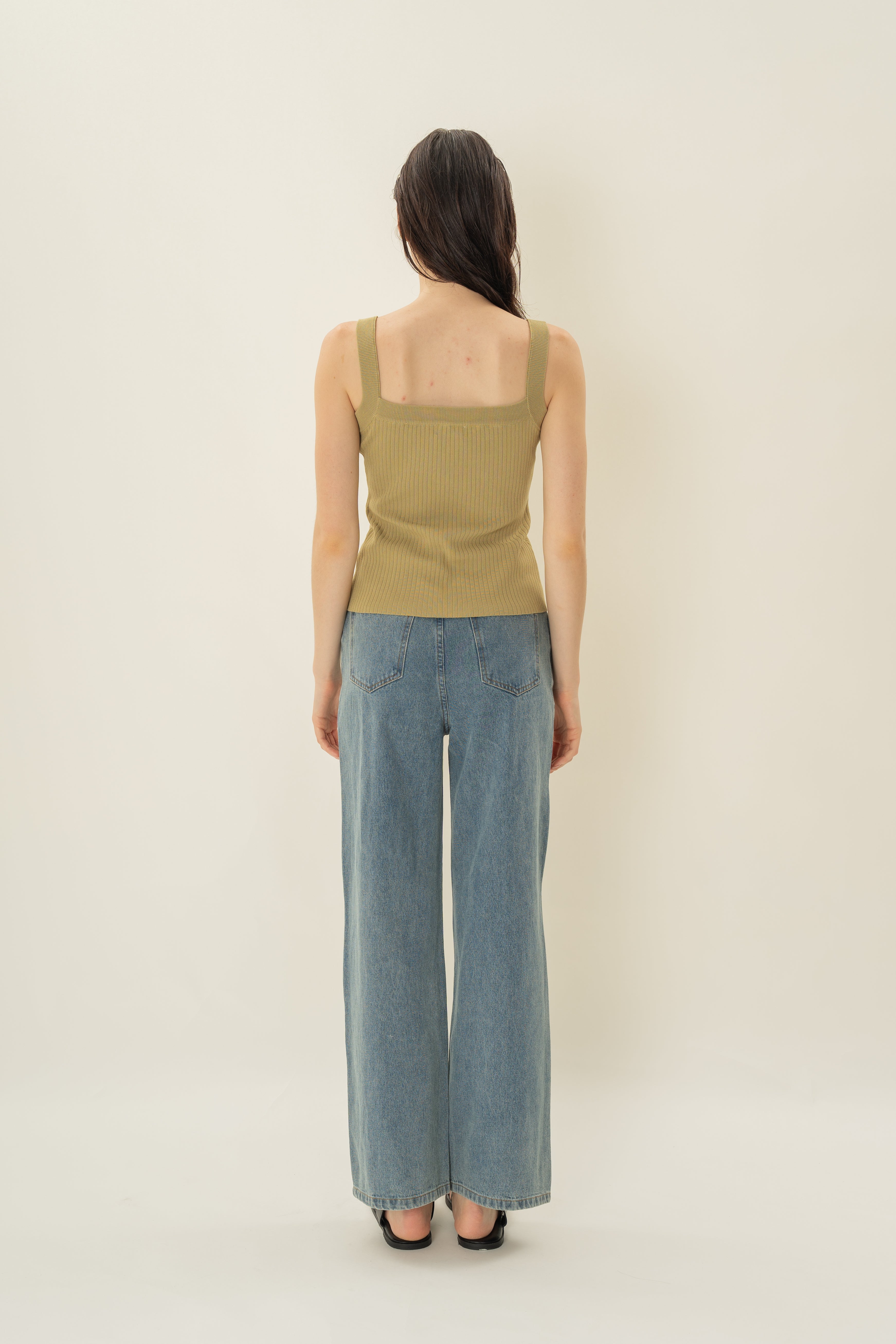 Knitted Straight Neck Tank in Palm