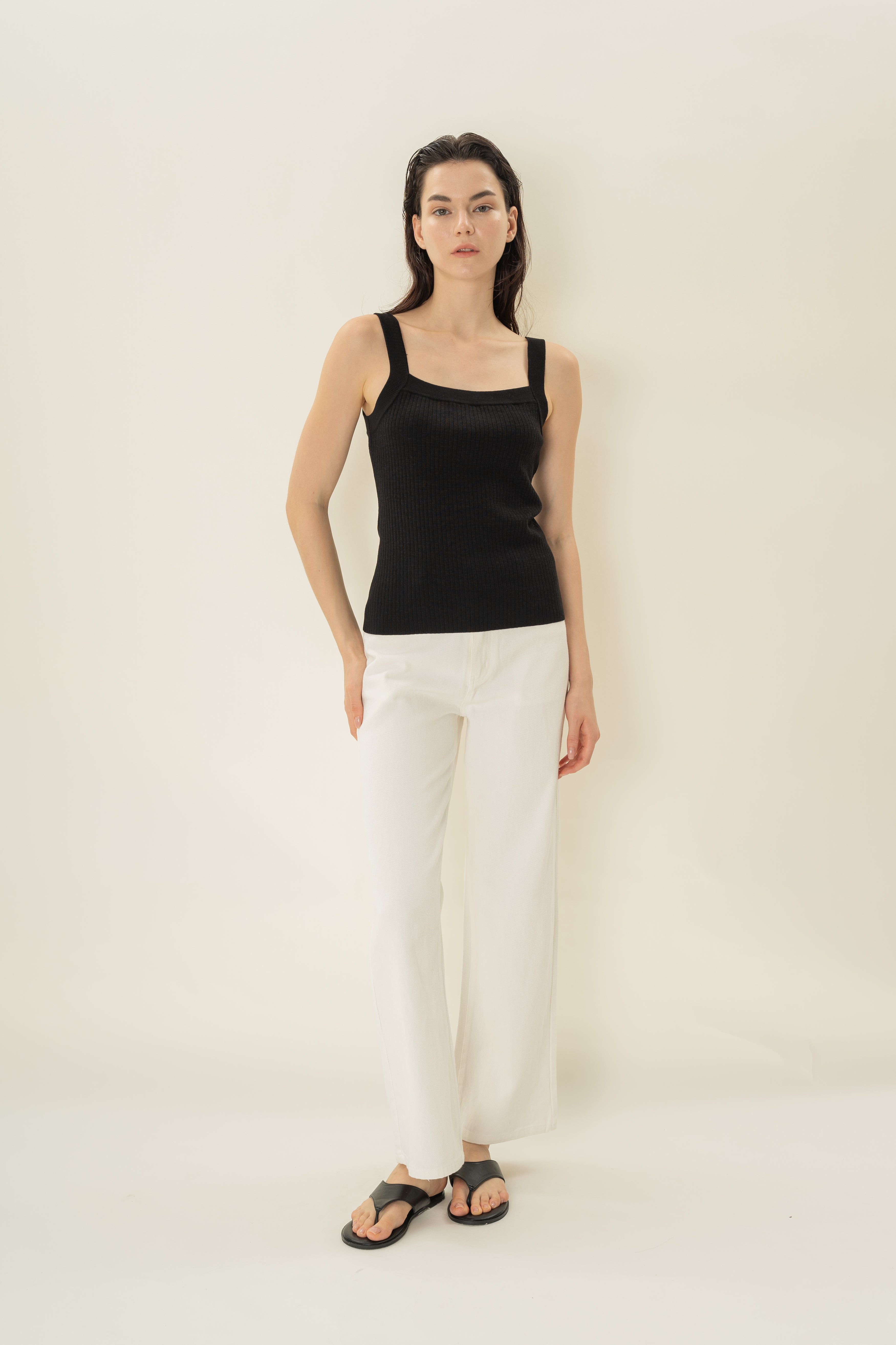 Knitted Straight Neck Tank in Black