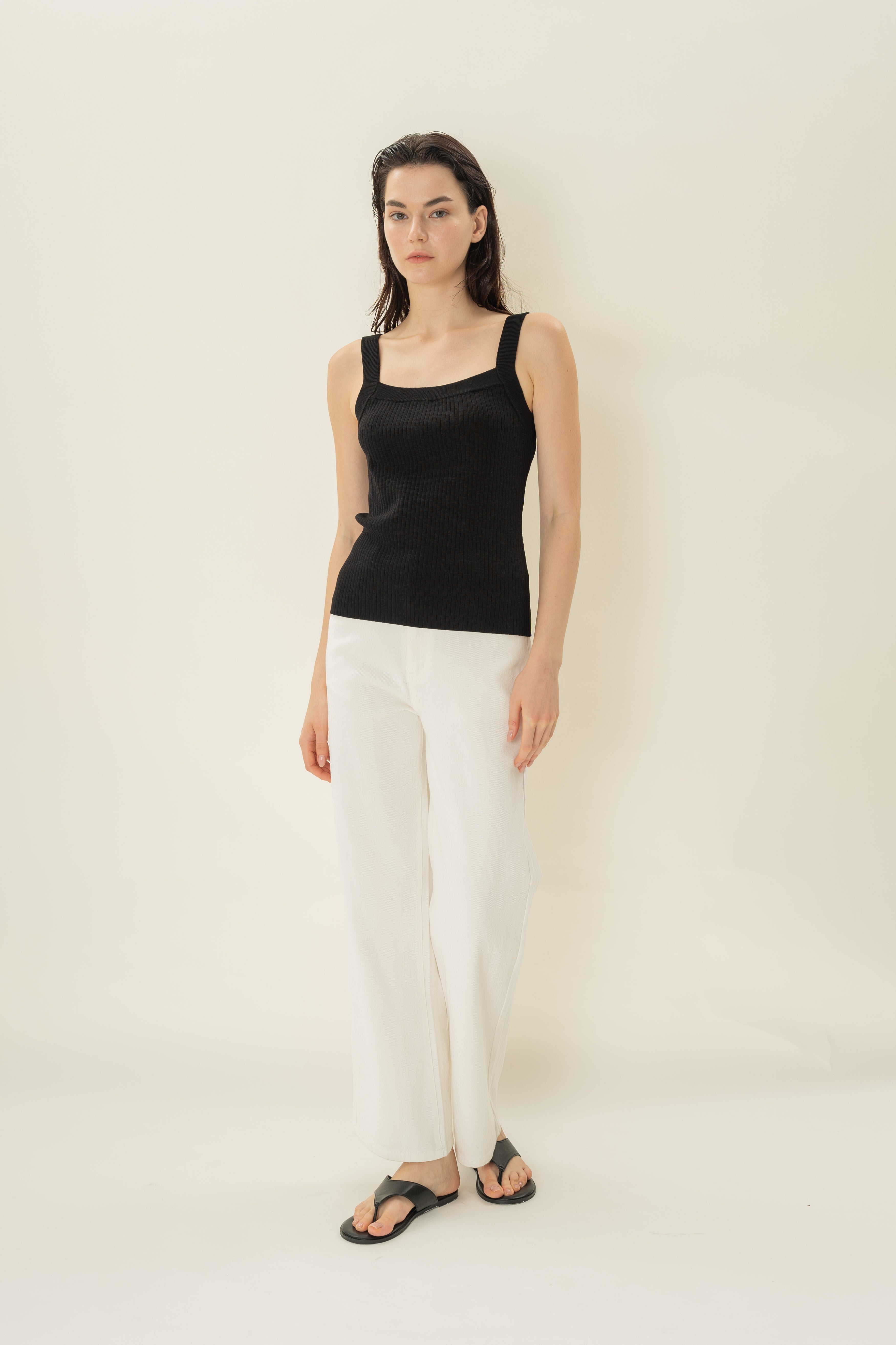 Knitted Straight Neck Tank in Black