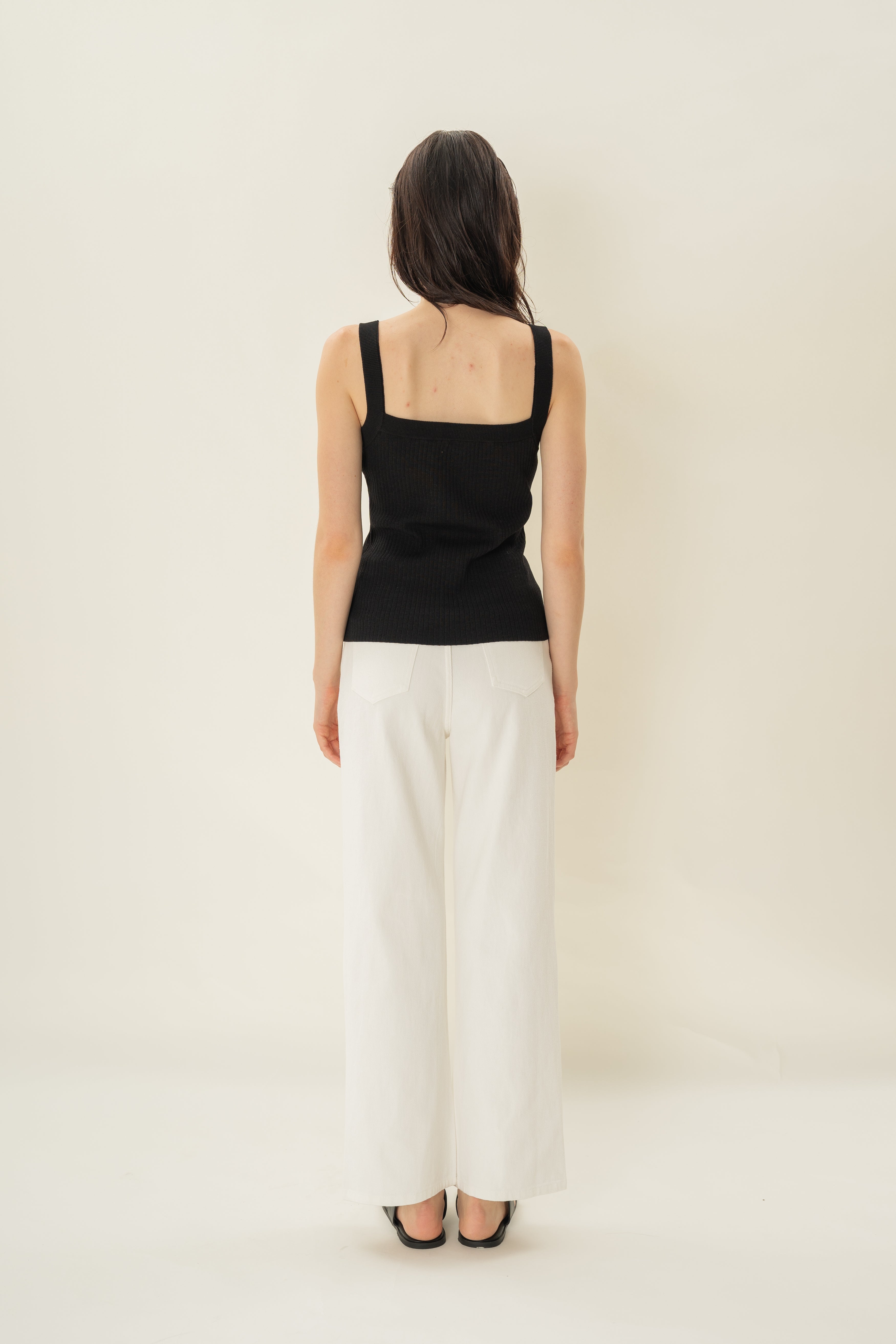 Knitted Straight Neck Tank in Black