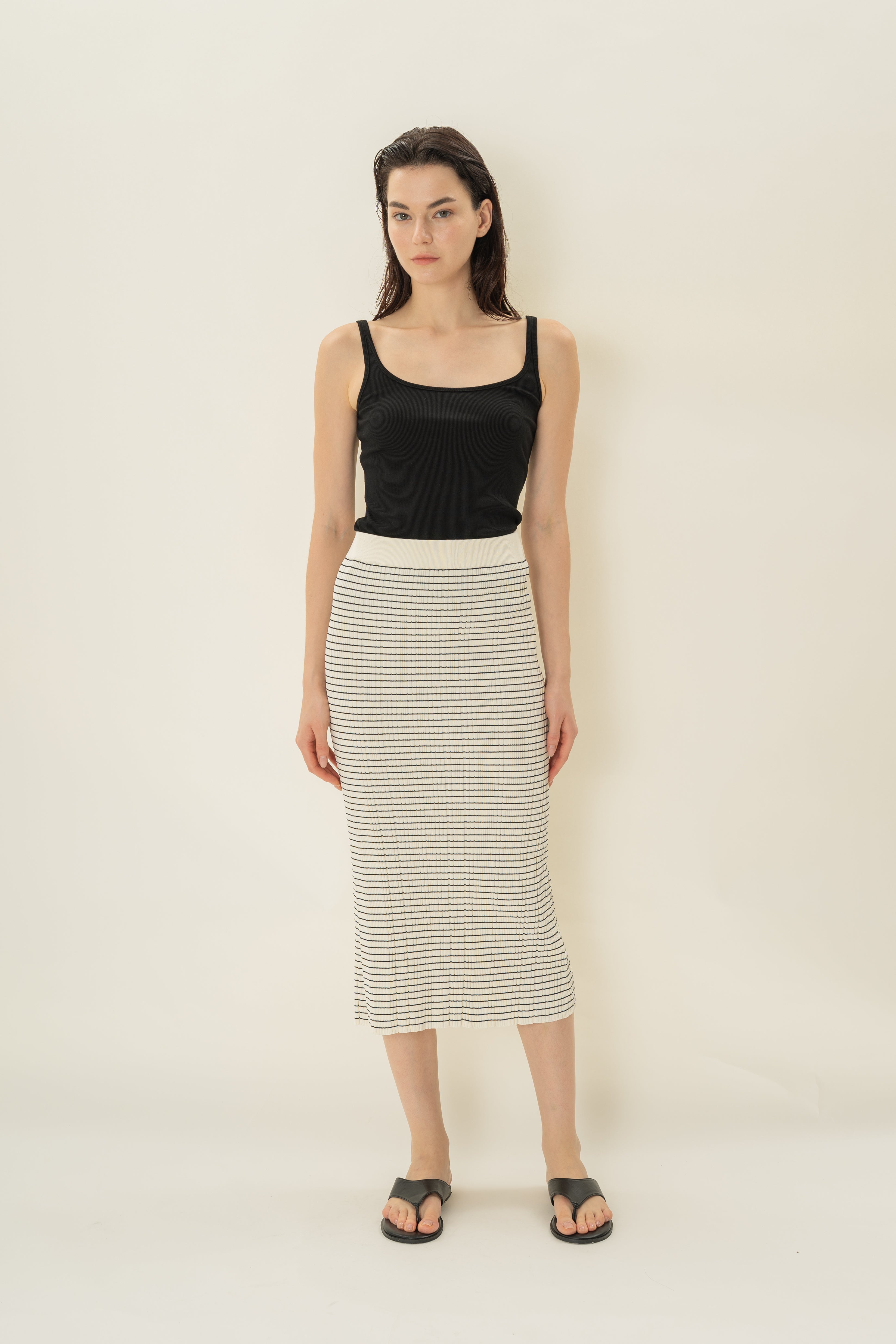 Column Knit Skirt in Stripe