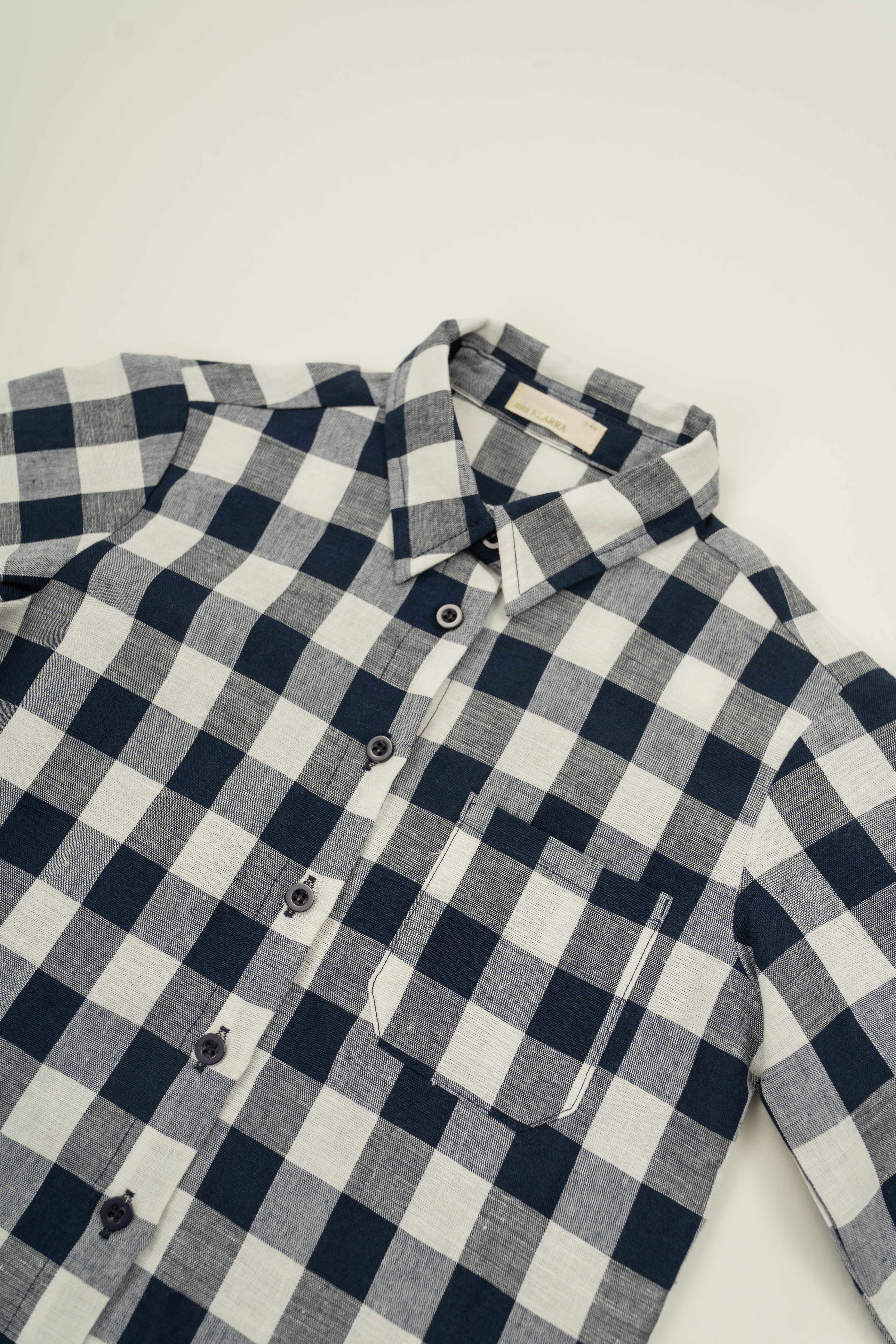 Mini Long Sleeved Shirt in Navy Gingham