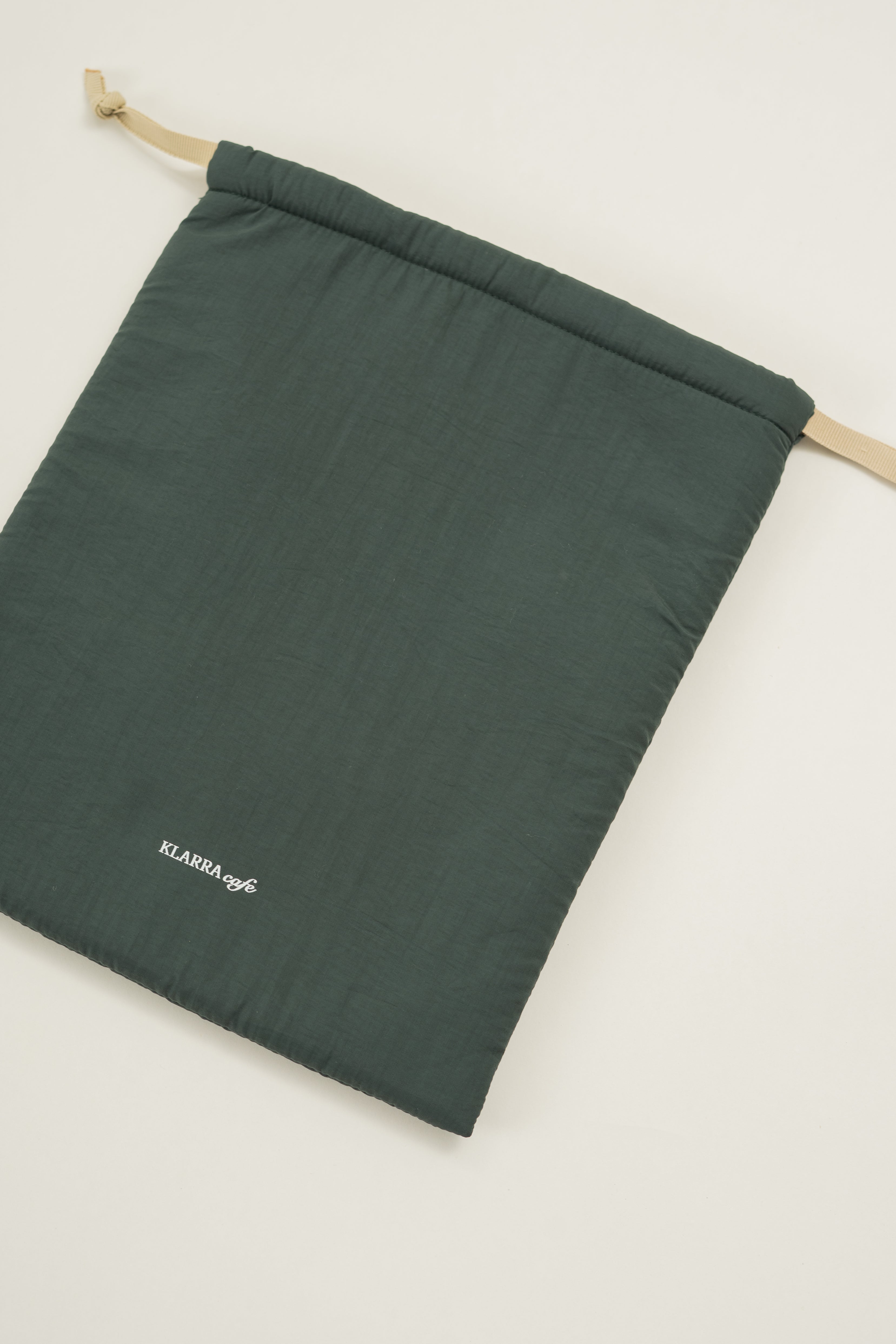 Padded Nylon Drawstring Pouch in Pine Grove