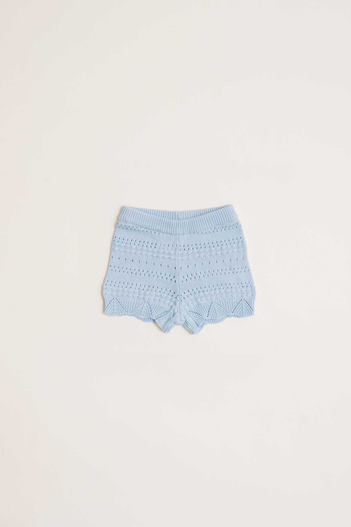 Mini Crochet Knit Shorts in Mist Blue