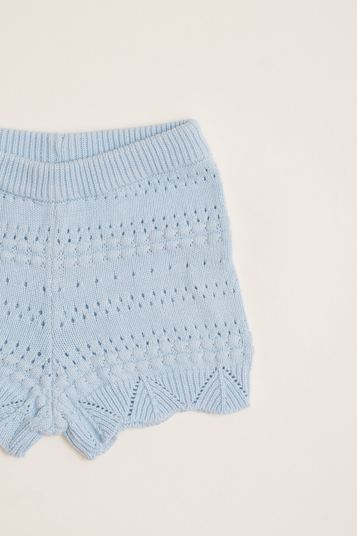 Mini Crochet Knit Shorts in Mist Blue