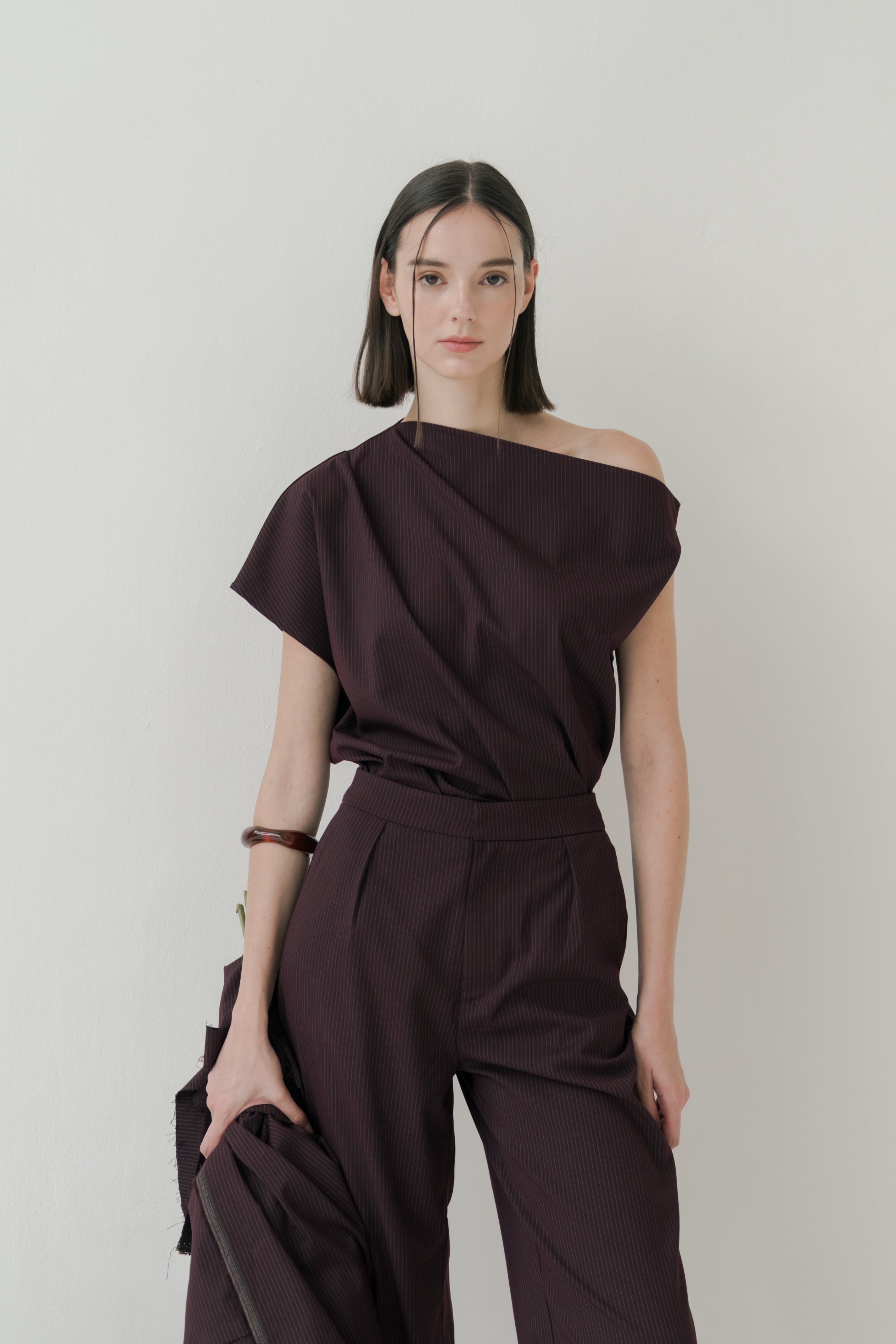 Tailored Skort in Pinstripe Mulberry
