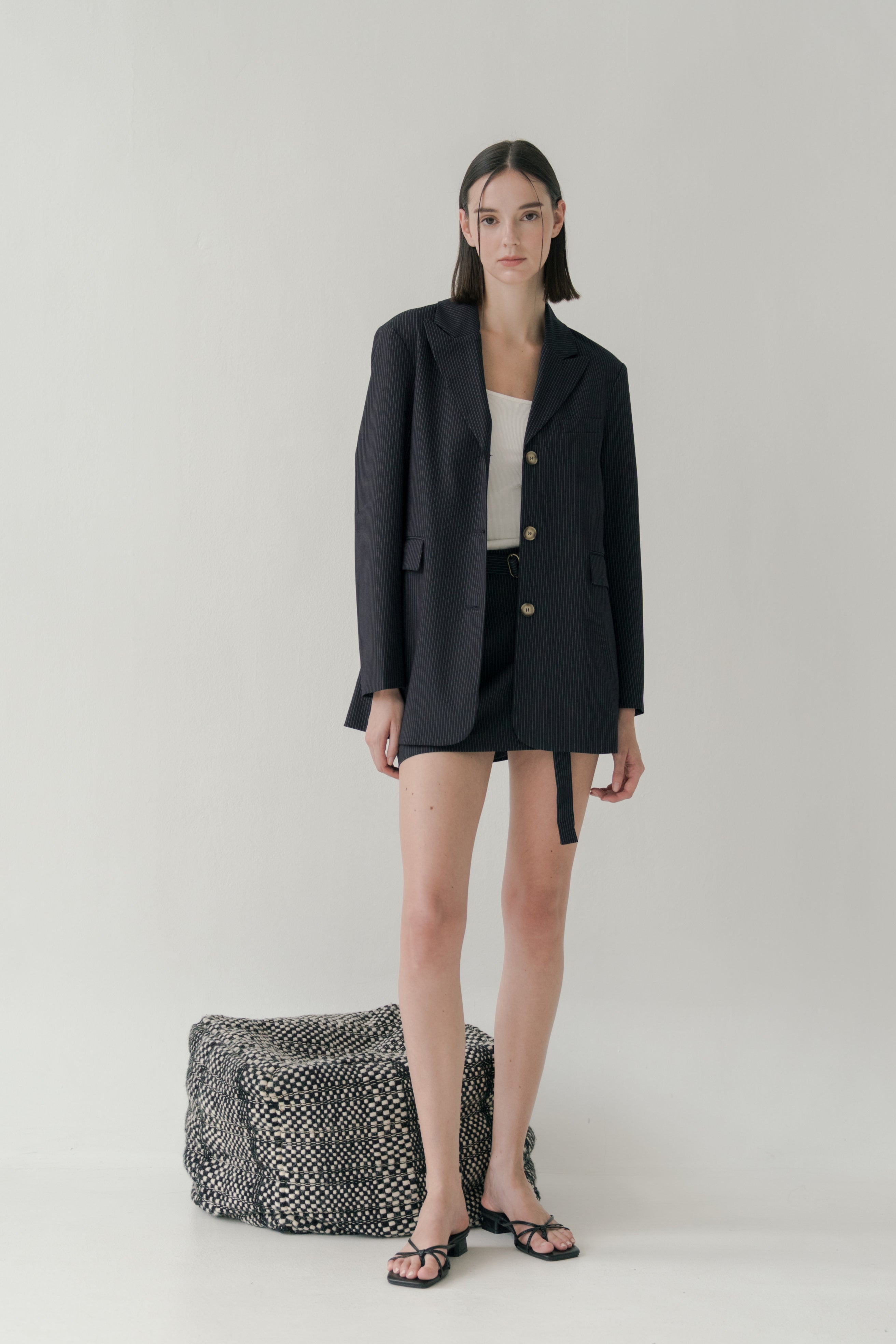 Blazer Dress in Pinstripe Navy