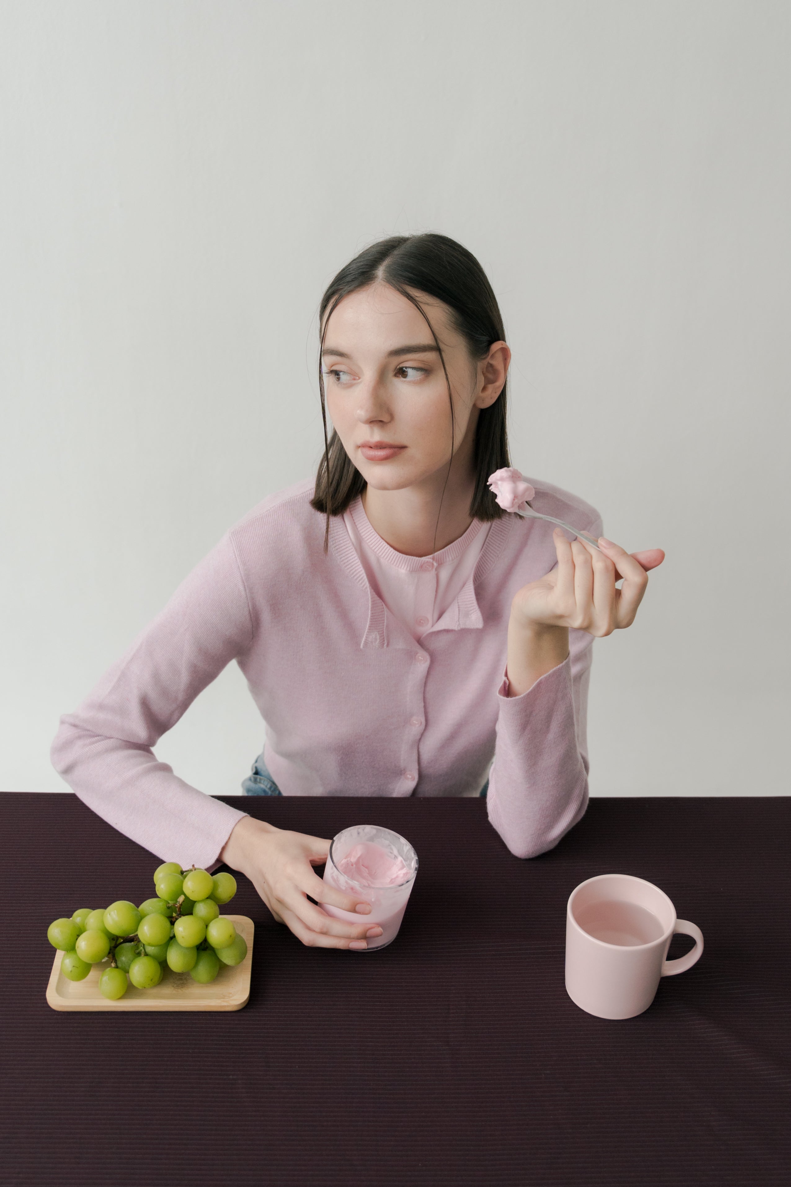 Round-Neck Knitted Cardigan in Heather Pink