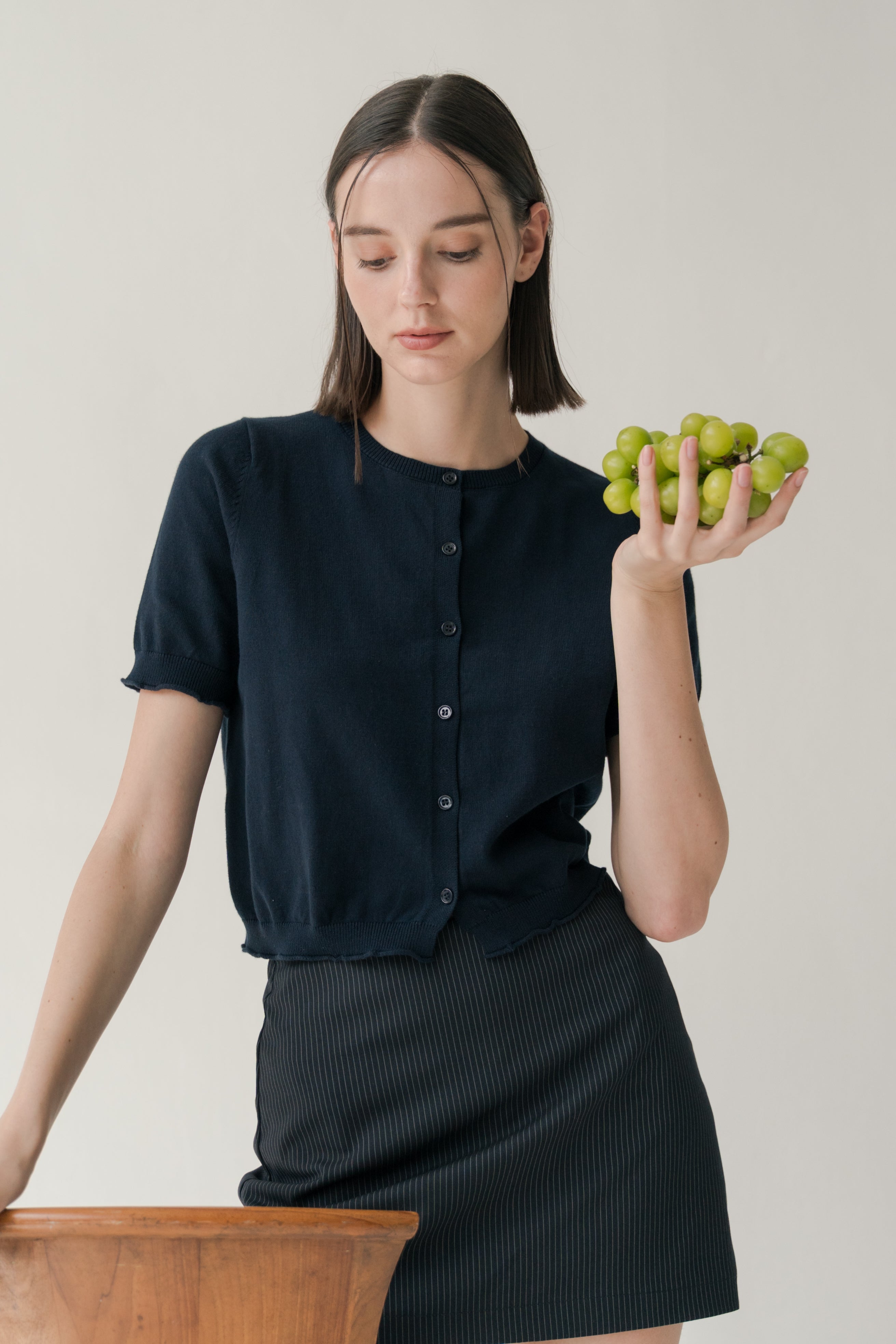 Short Sleeve Button Up Cardigan in Midnight