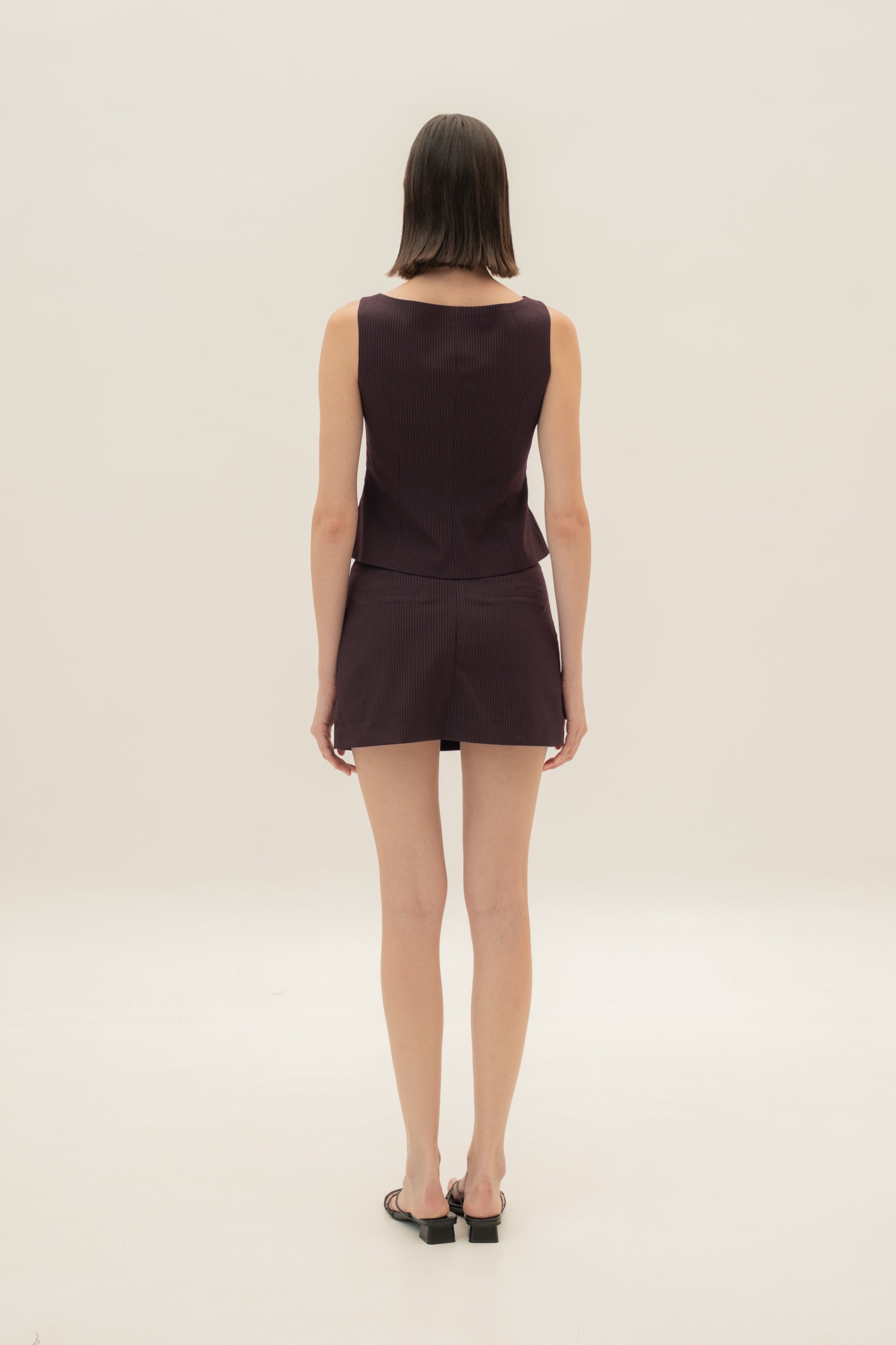 Foldover Panel Vest Top With Detachable Floral in Pinstripe Mulberry