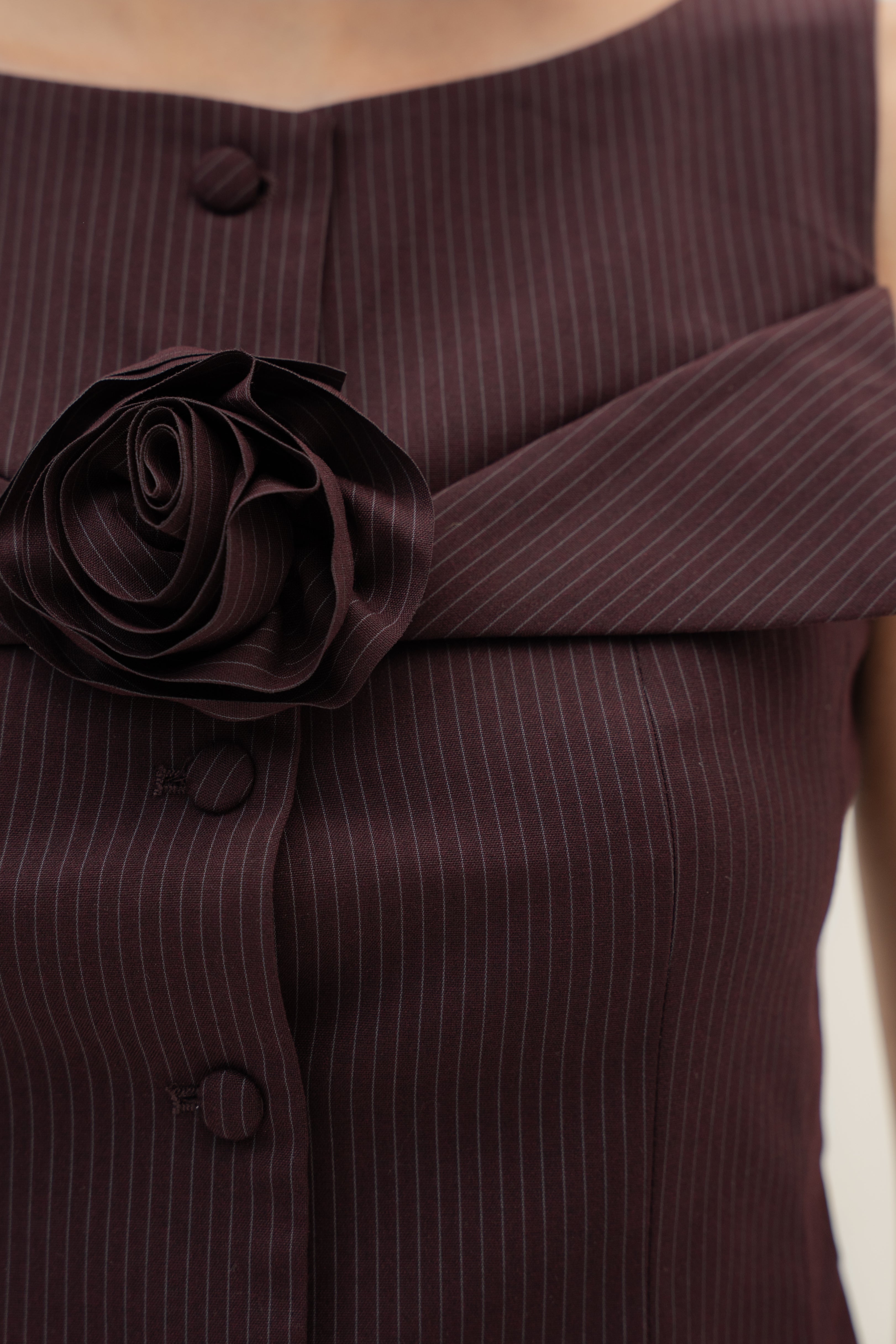 Foldover Panel Vest Top With Detachable Floral in Pinstripe Mulberry