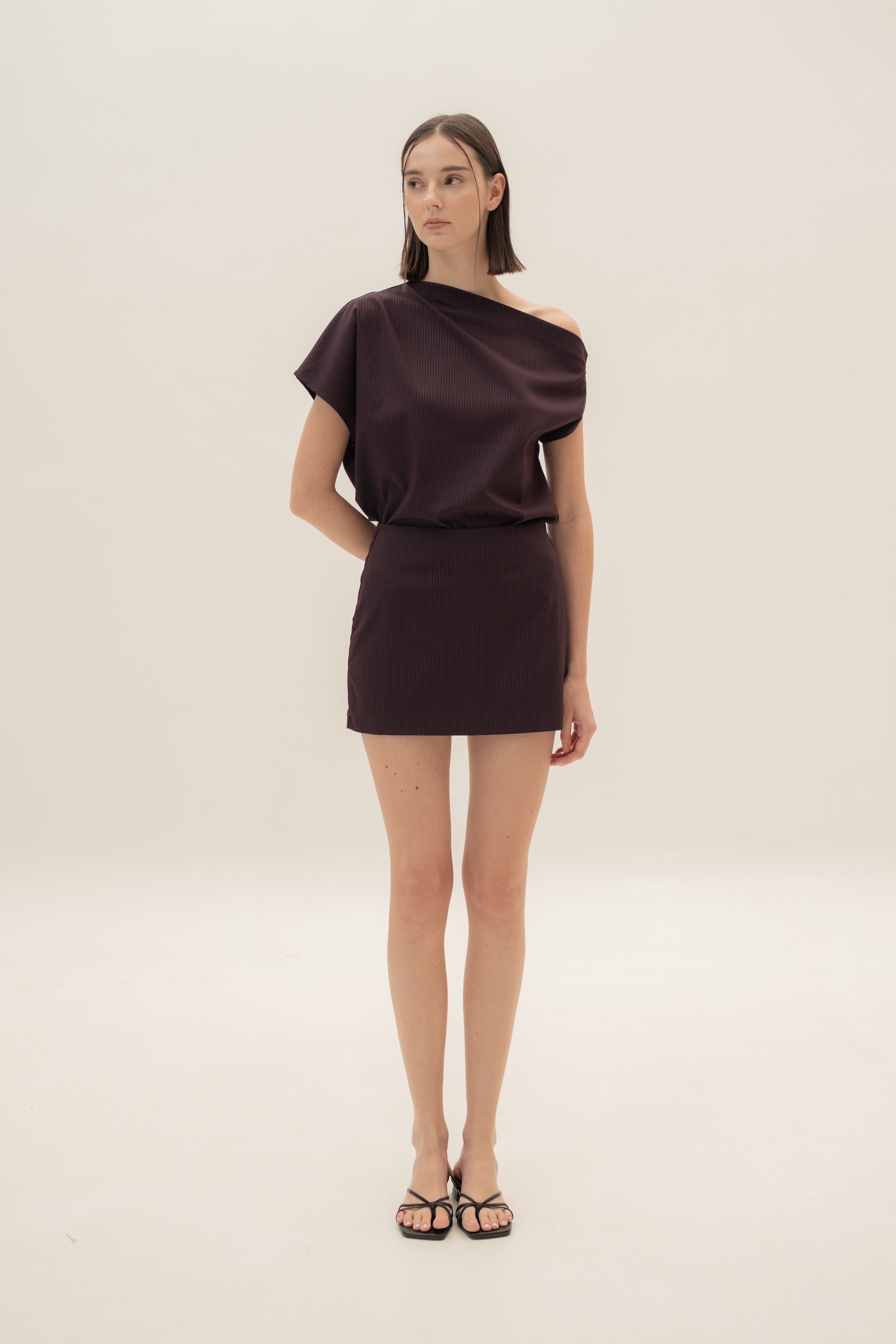 Tailored Skort in Pinstripe Mulberry