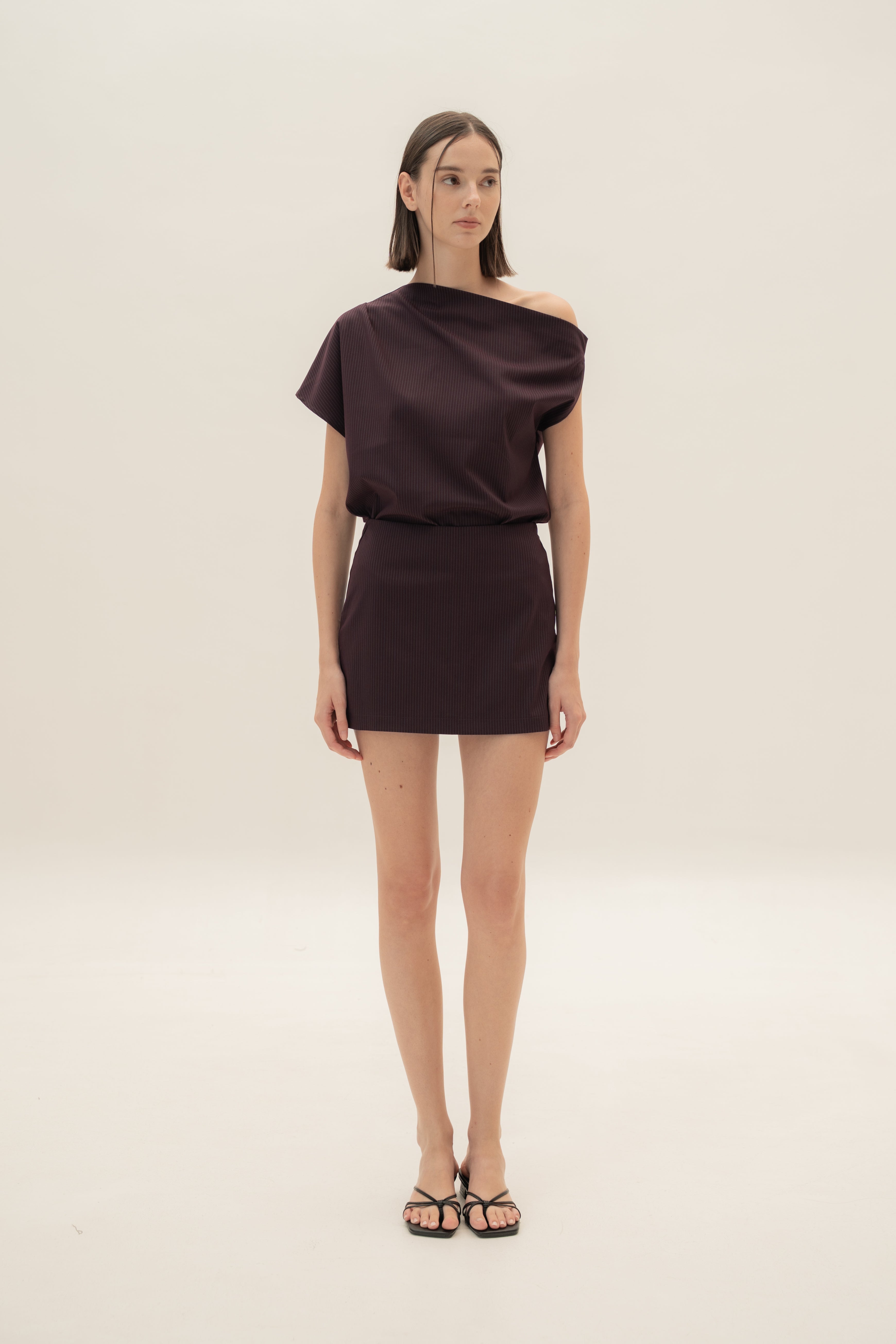 Tailored Skort in Pinstripe Mulberry