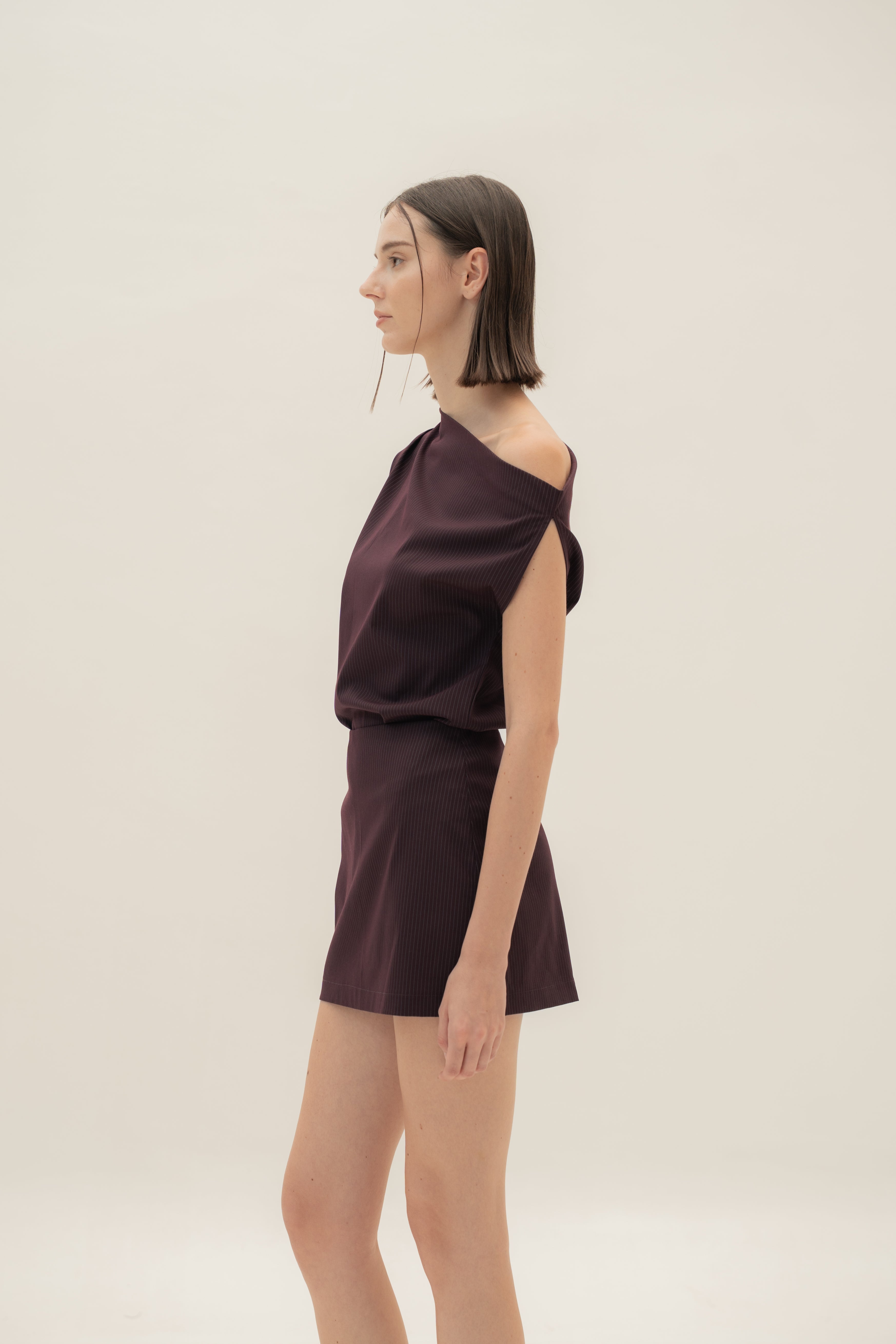 Tailored Skort in Pinstripe Mulberry