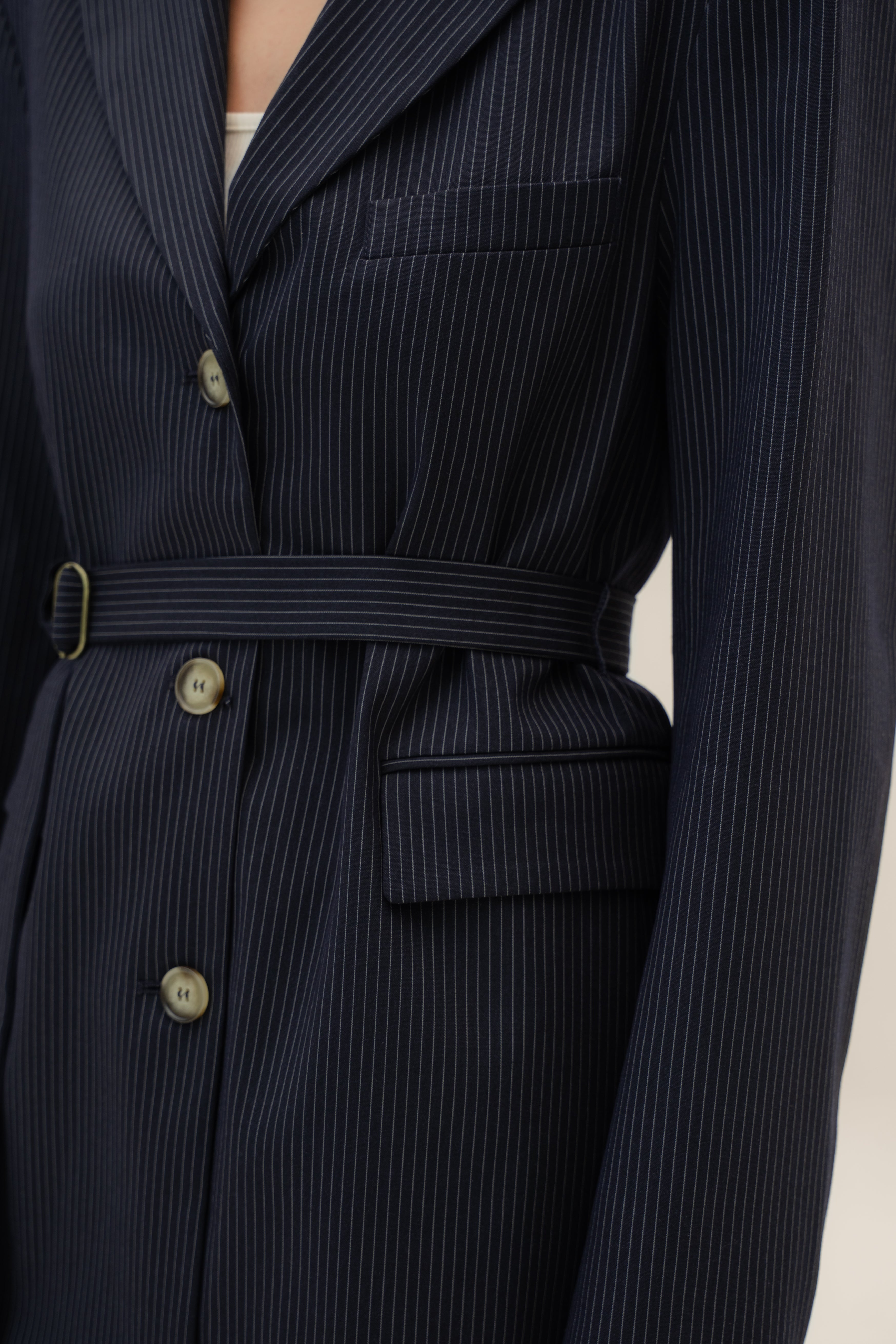 Blazer Dress in Pinstripe Navy