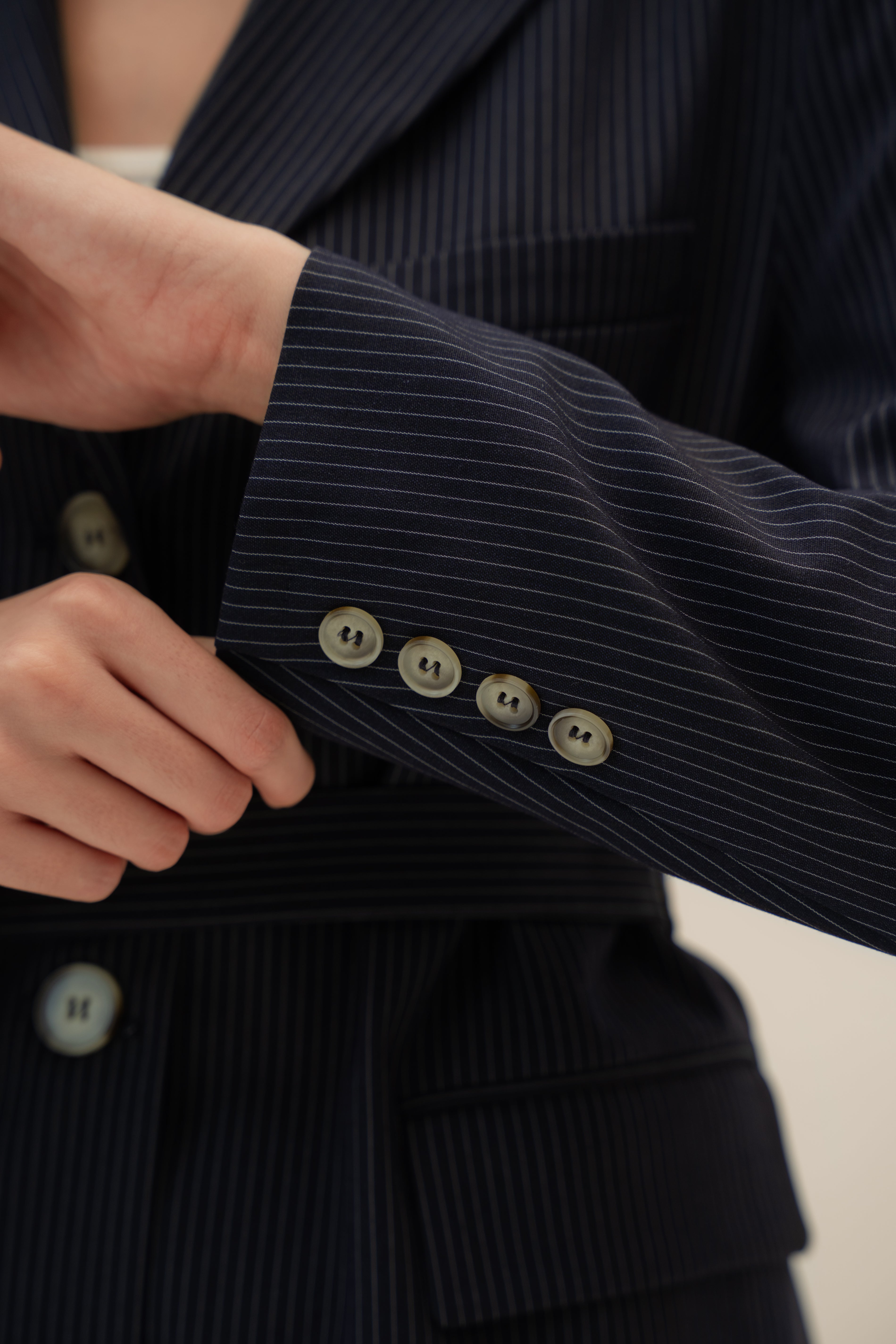 Blazer Dress in Pinstripe Navy