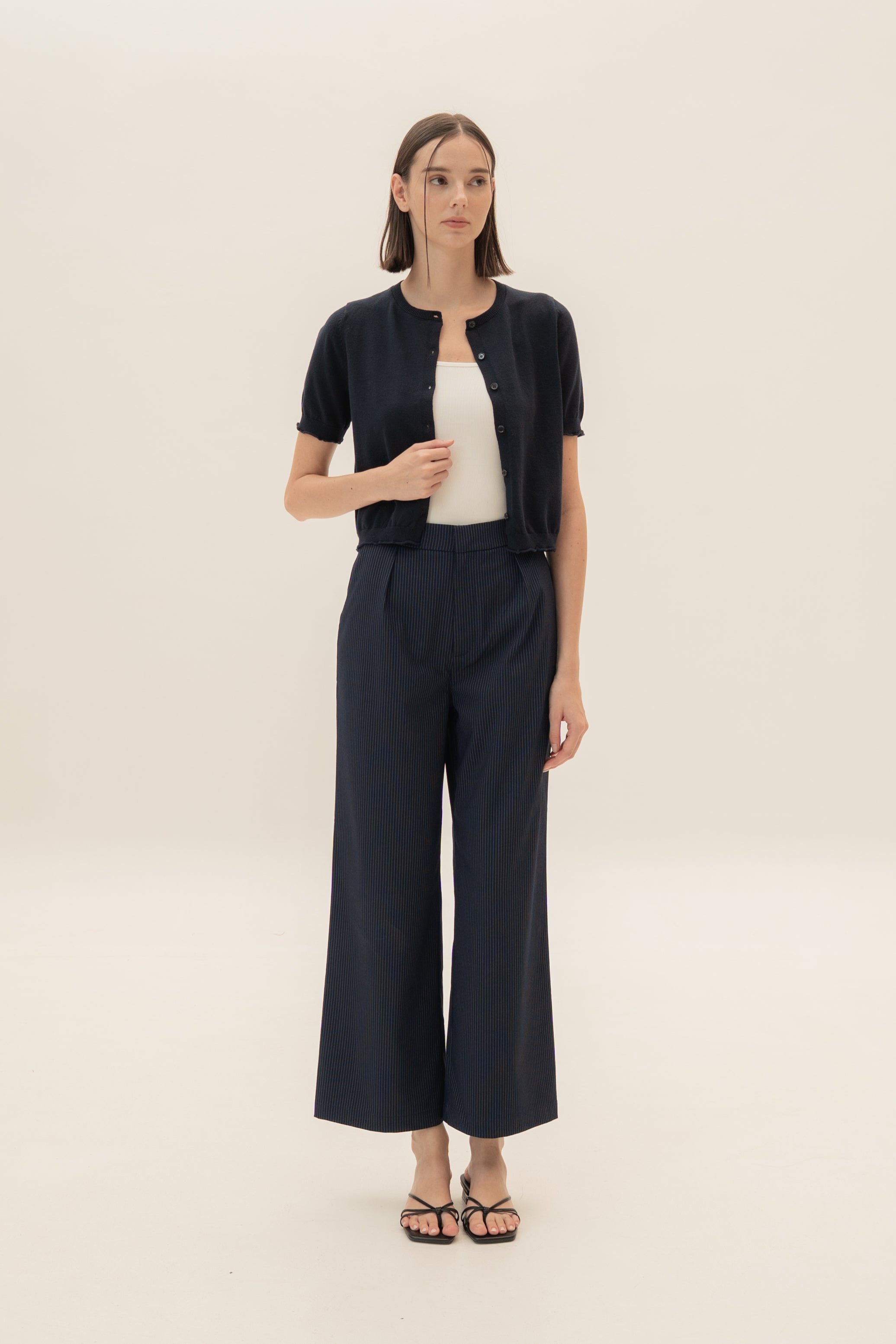 Short Sleeve Button Up Cardigan in Midnight