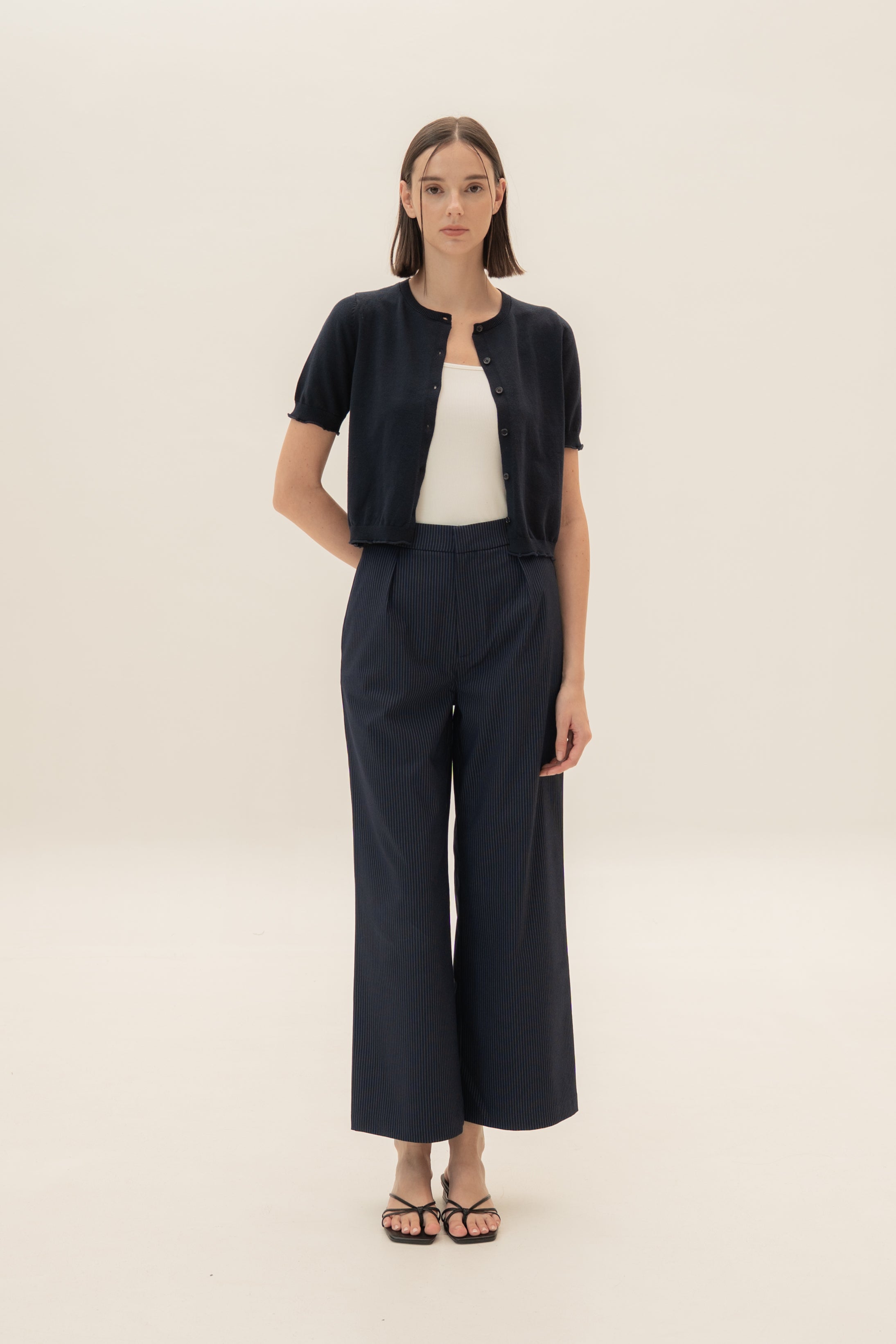 Short Sleeve Button Up Cardigan in Midnight
