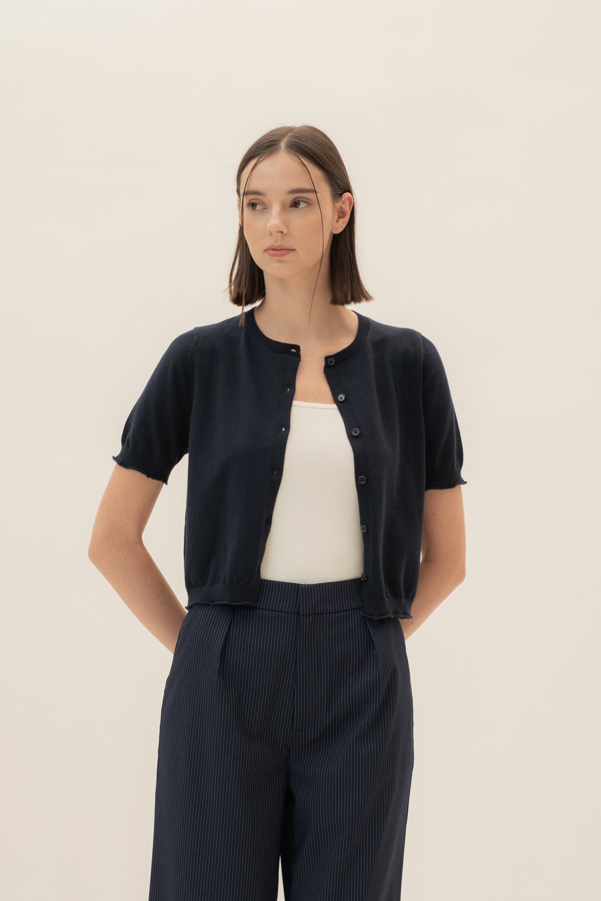 Short Sleeve Button Up Cardigan in Midnight