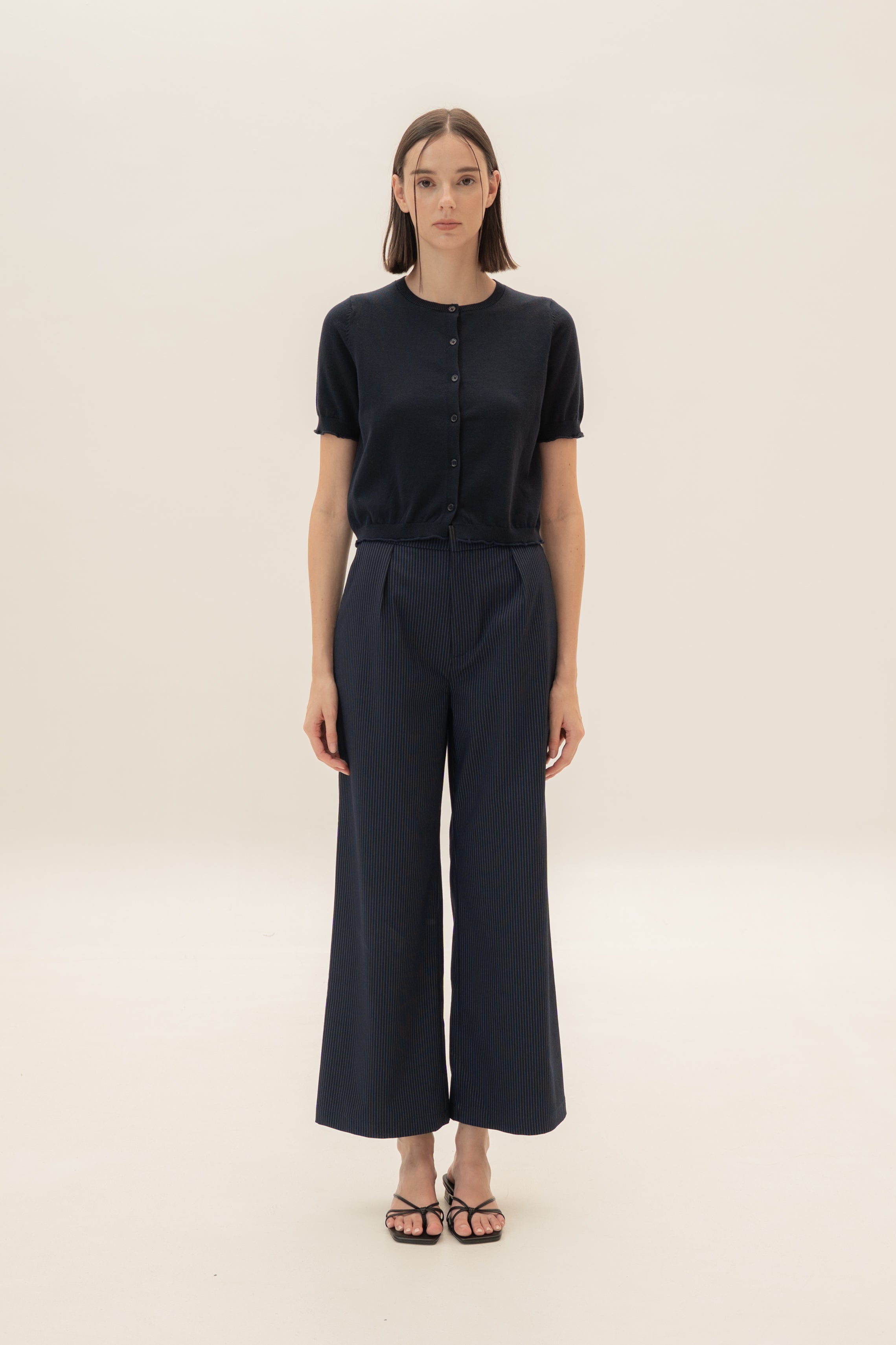 Short Sleeve Button Up Cardigan in Midnight