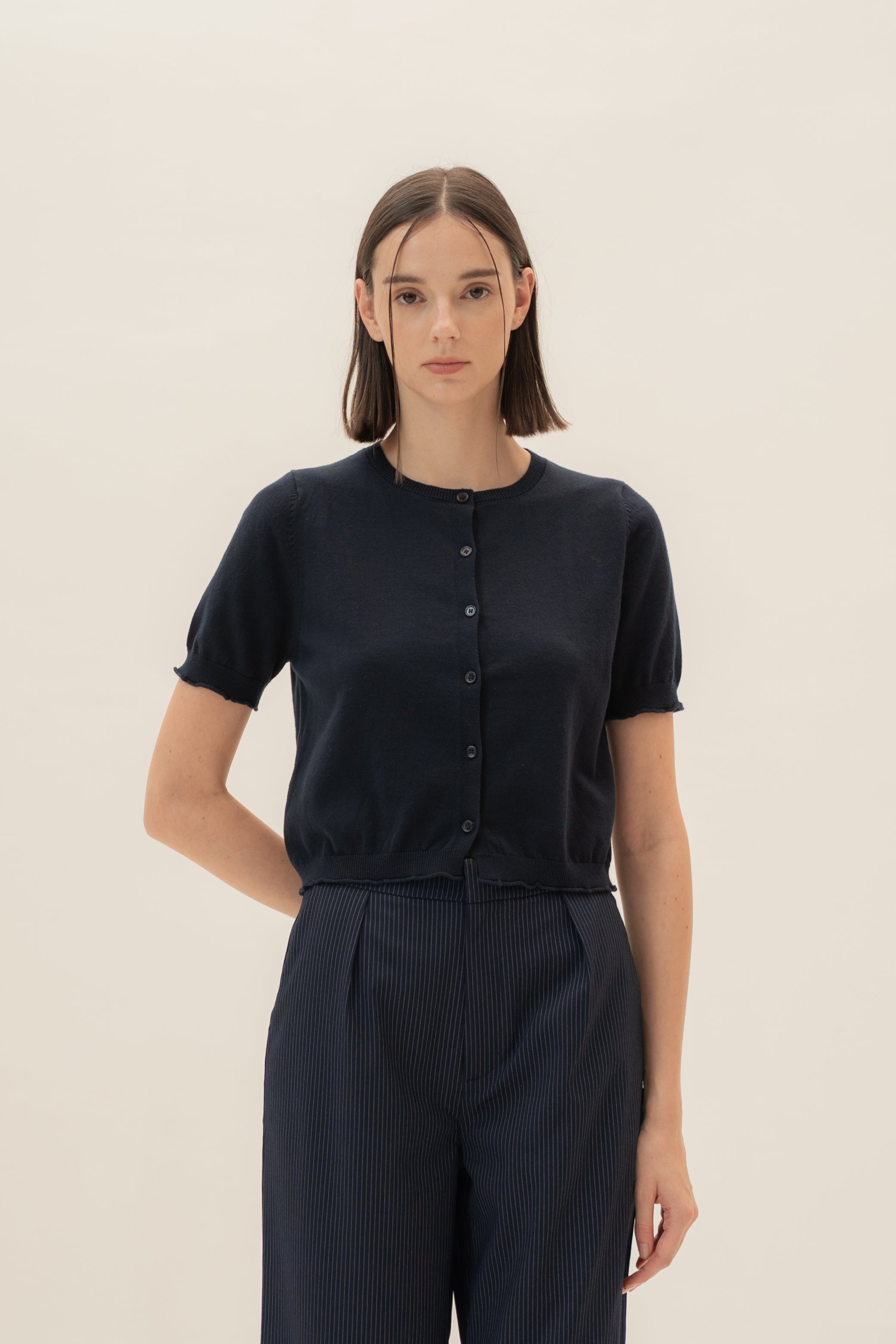 Short Sleeve Button Up Cardigan in Midnight