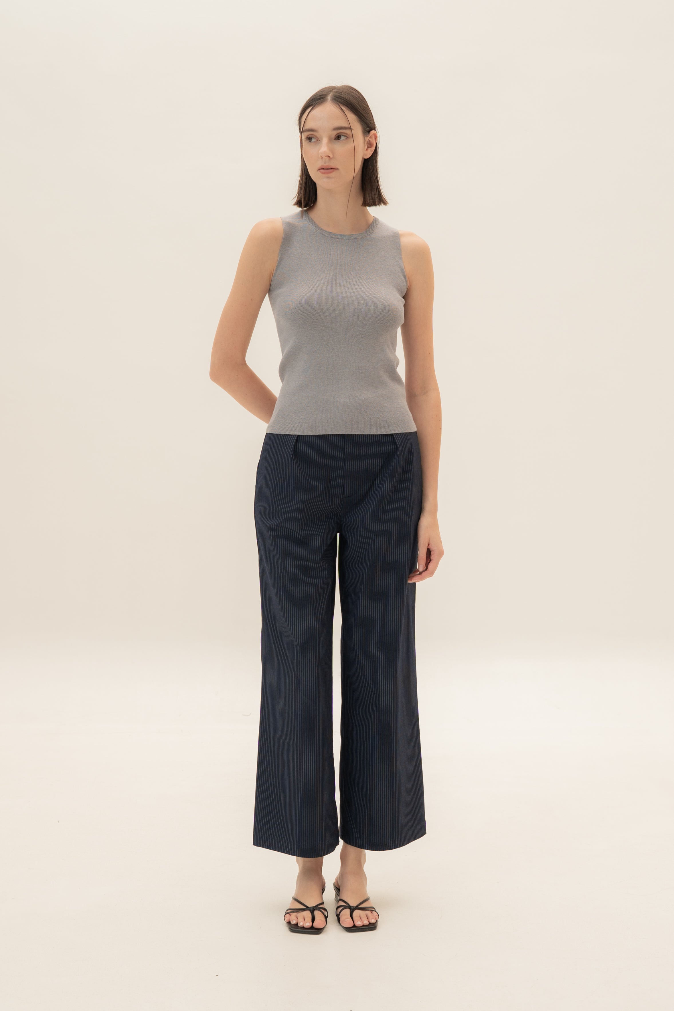 Sleeveless Knit Tank in Heather Grey