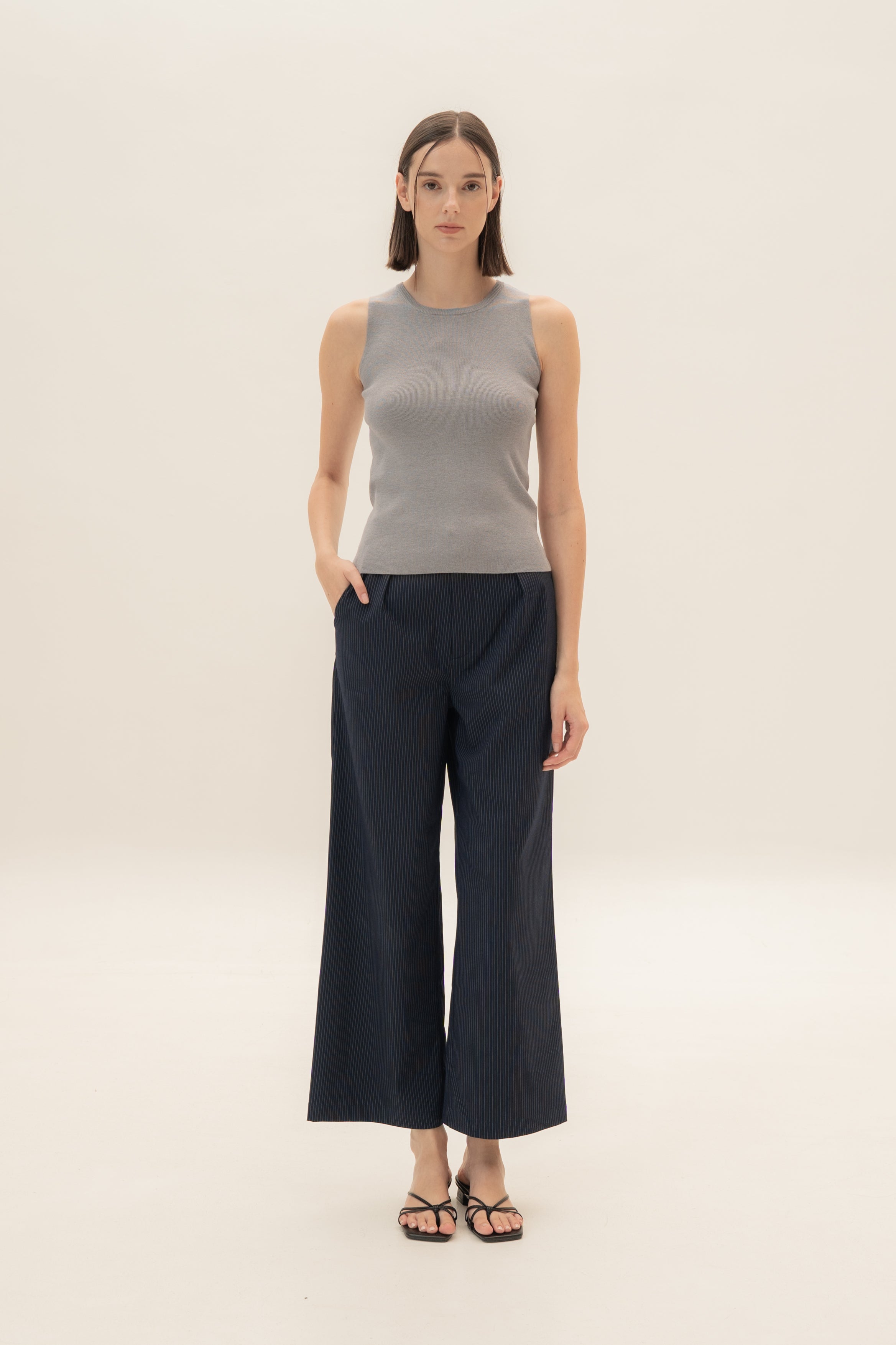 Sleeveless Knit Tank in Heather Grey