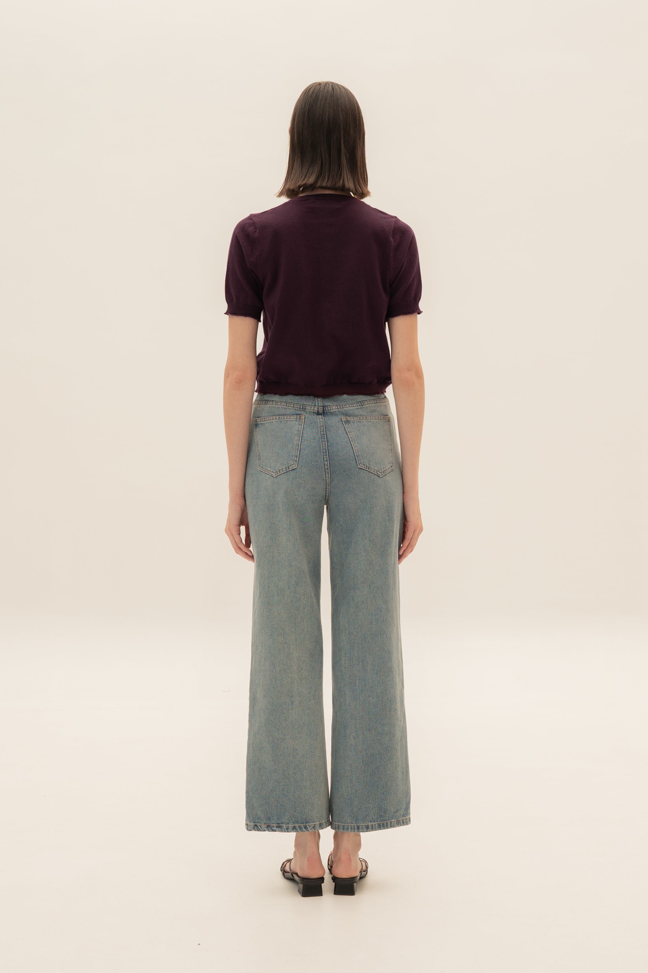Short Sleeve Button Up Cardigan in Mulberry