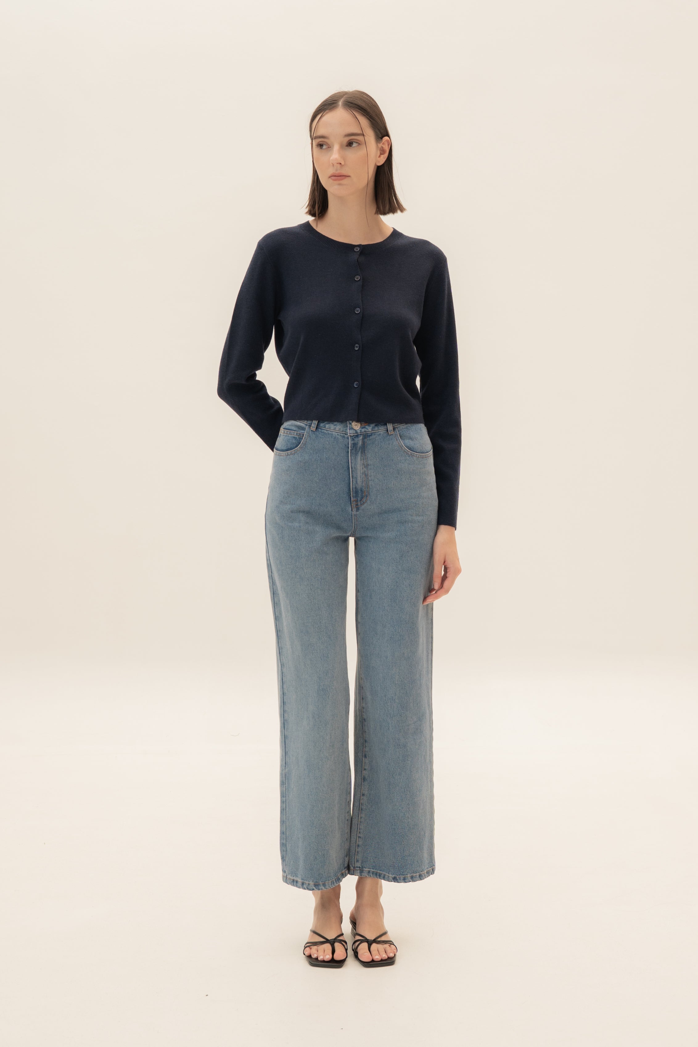 Round-Neck Knitted Cardigan in Midnight