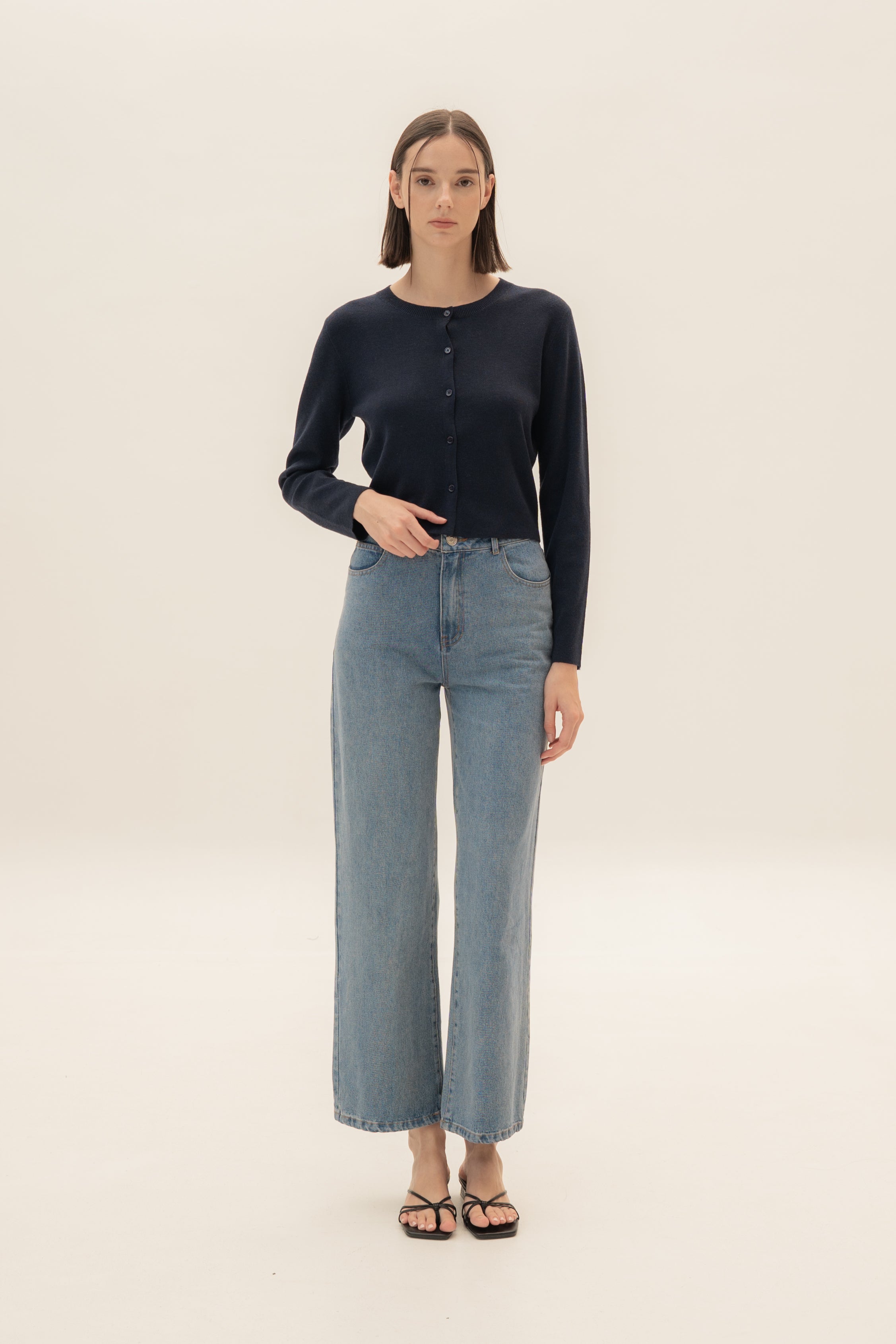 Round-Neck Knitted Cardigan in Midnight