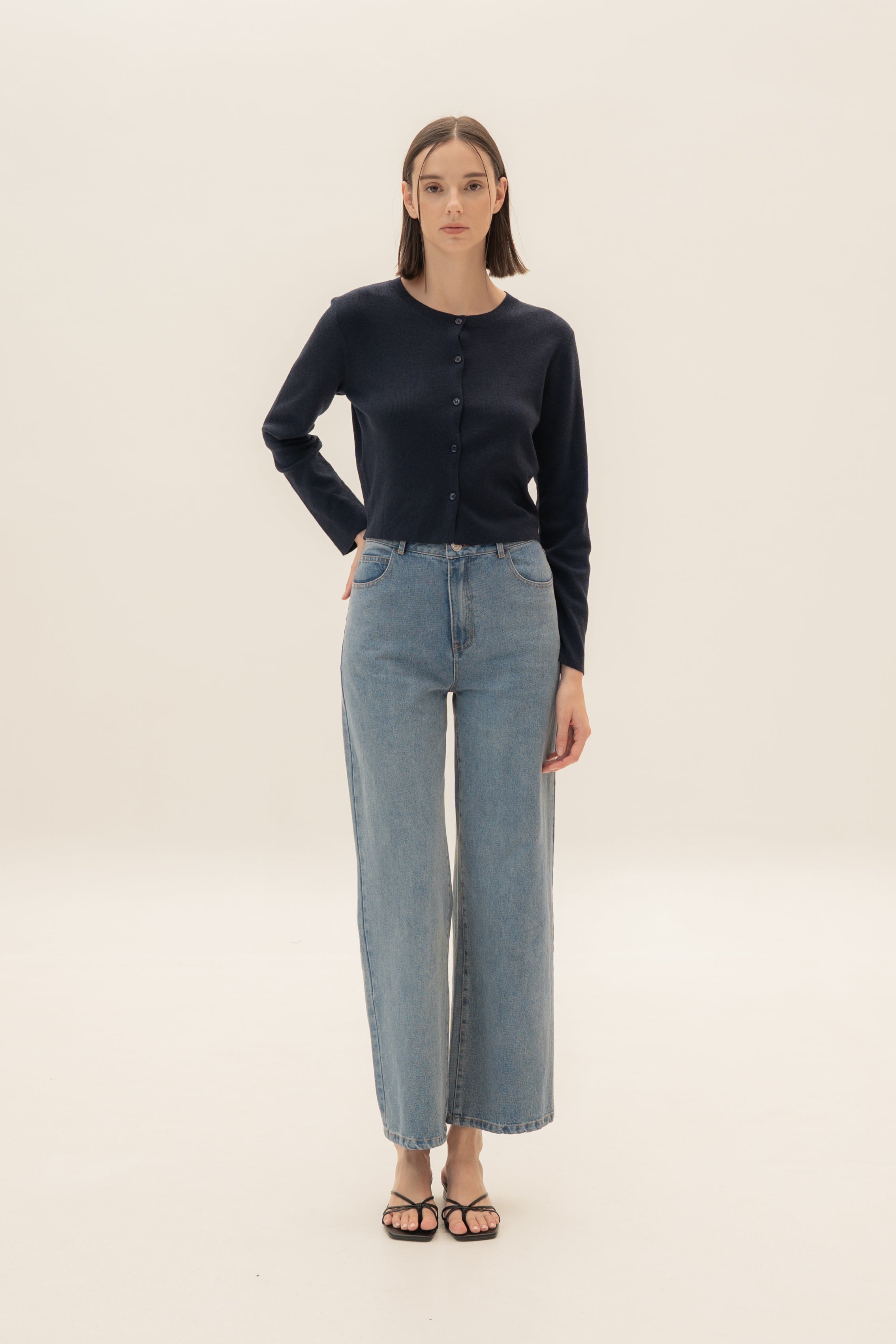 Round-Neck Knitted Cardigan in Midnight