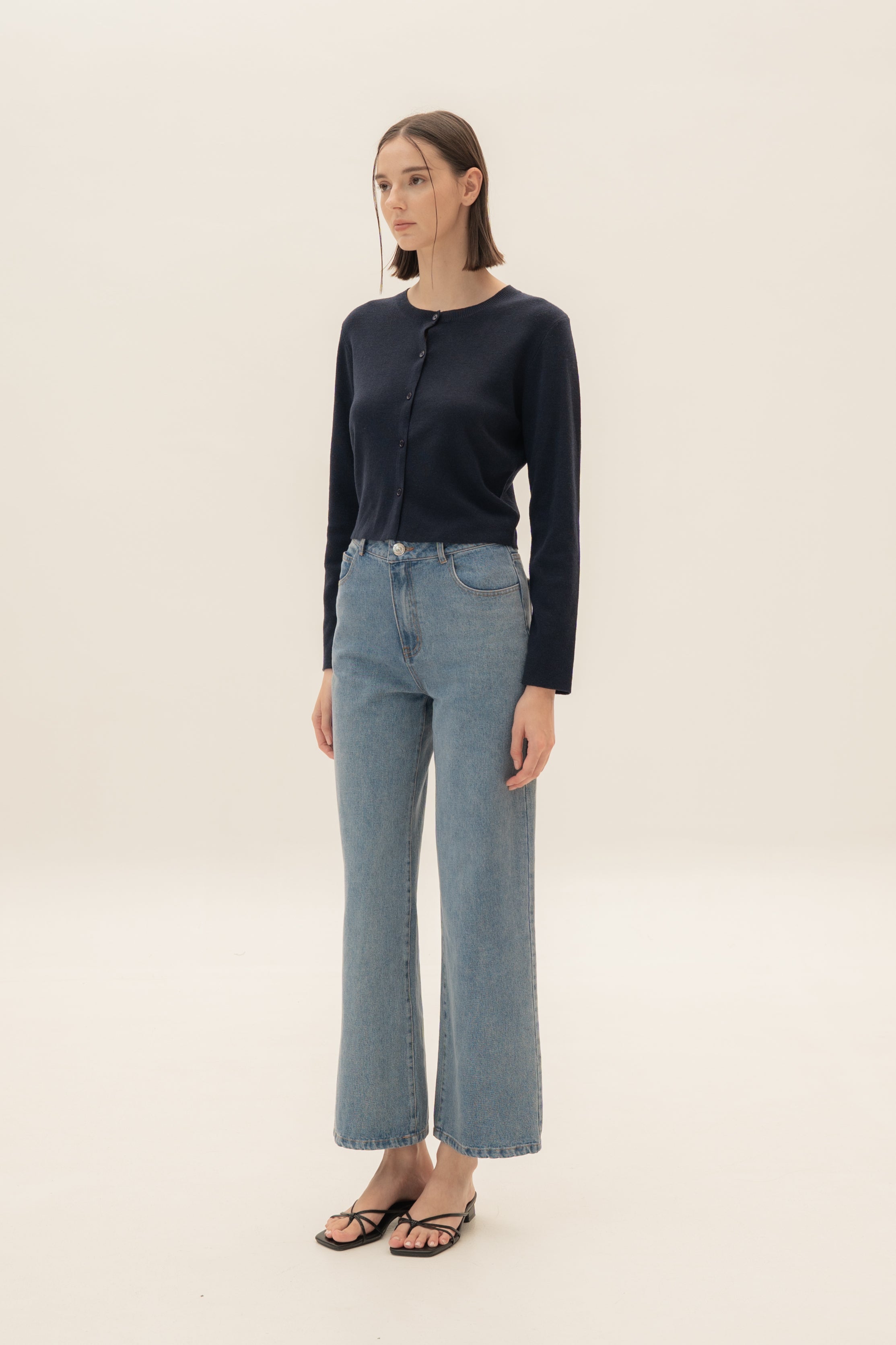 Round-Neck Knitted Cardigan in Midnight