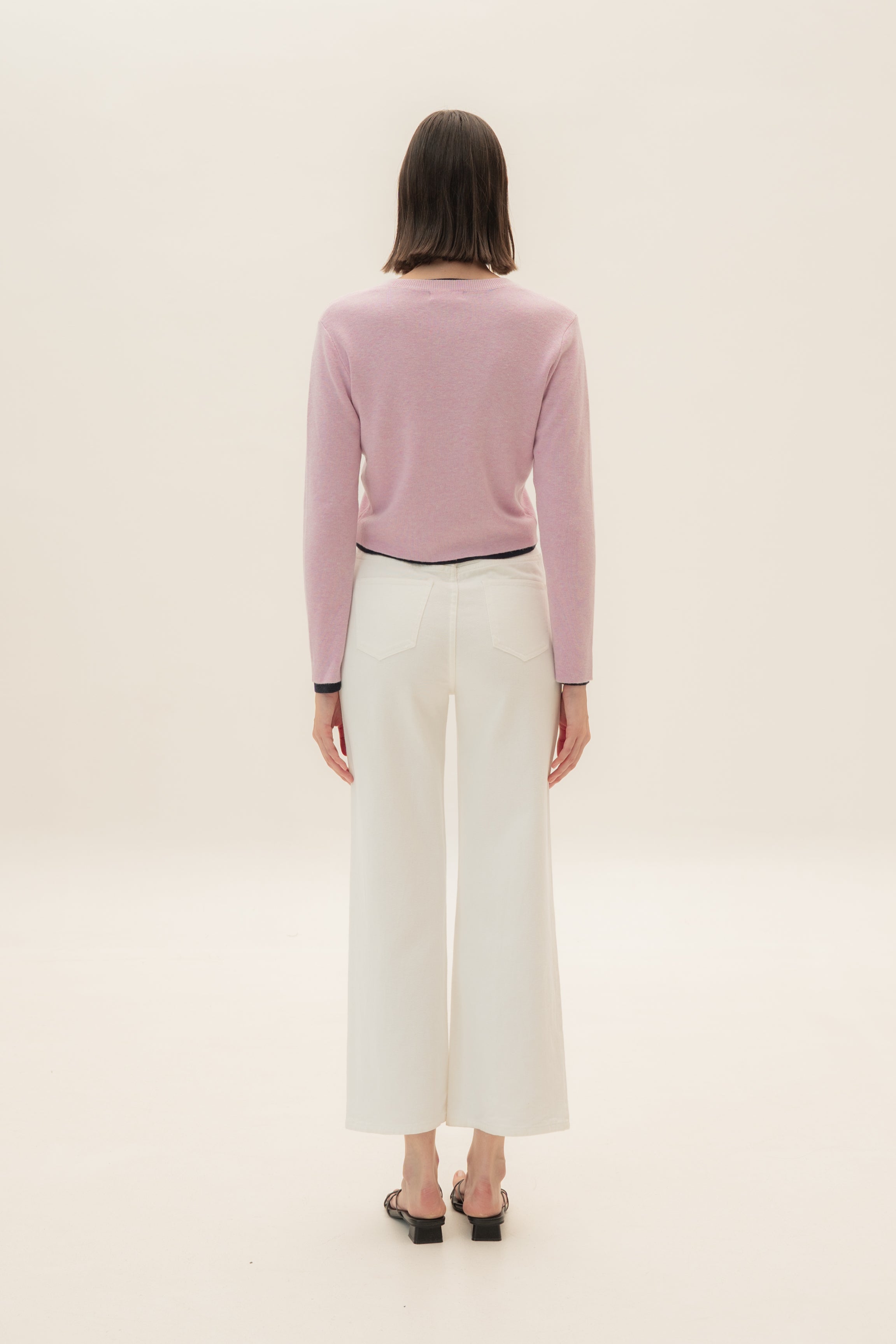Round-Neck Knitted Cardigan in Heather Pink