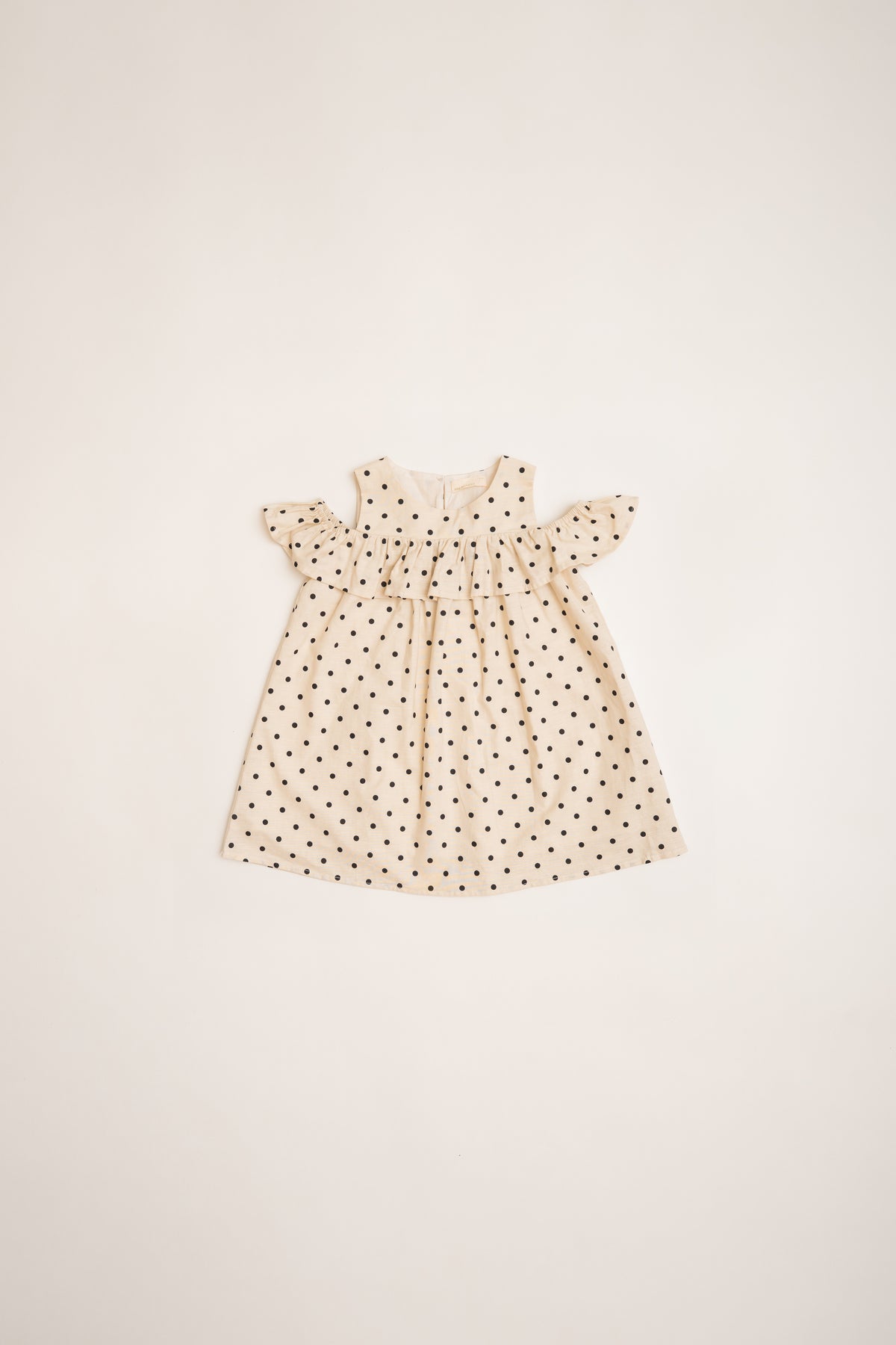 Mini Gathered Dress With Shoulder Detailing in Polka Dot Ivory