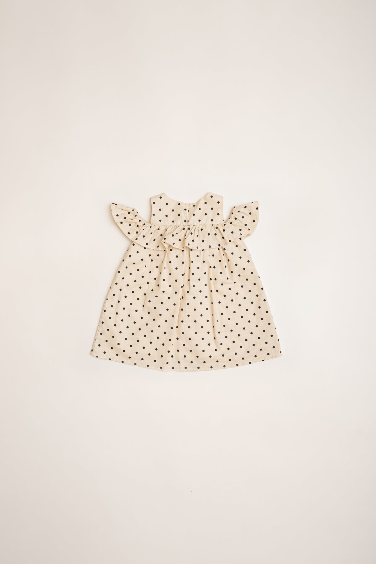 Mini Gathered Dress With Shoulder Detailing in Polka Dot Ivory
