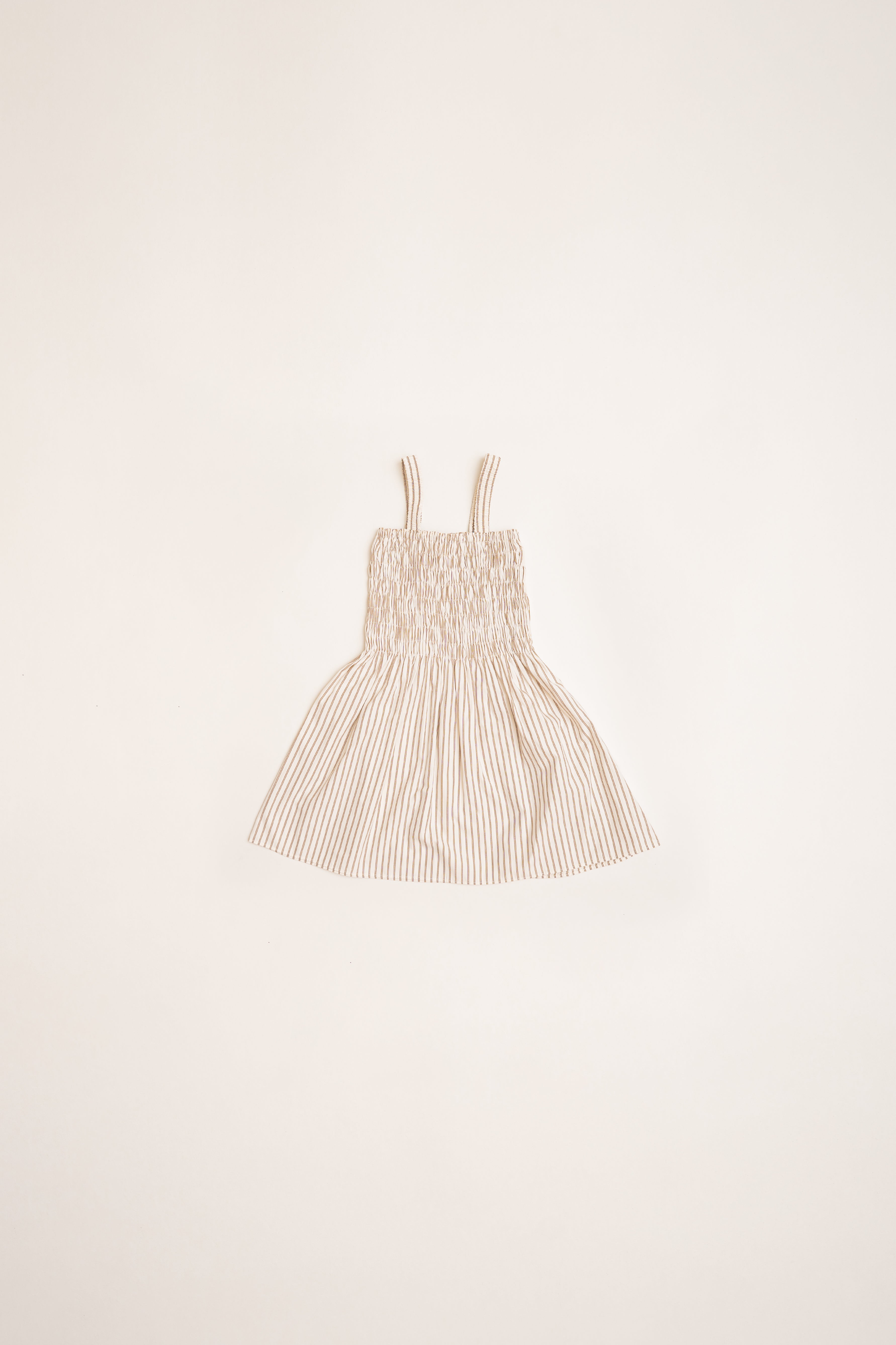 Mini Cami Shirred Dress in Tan Stripe