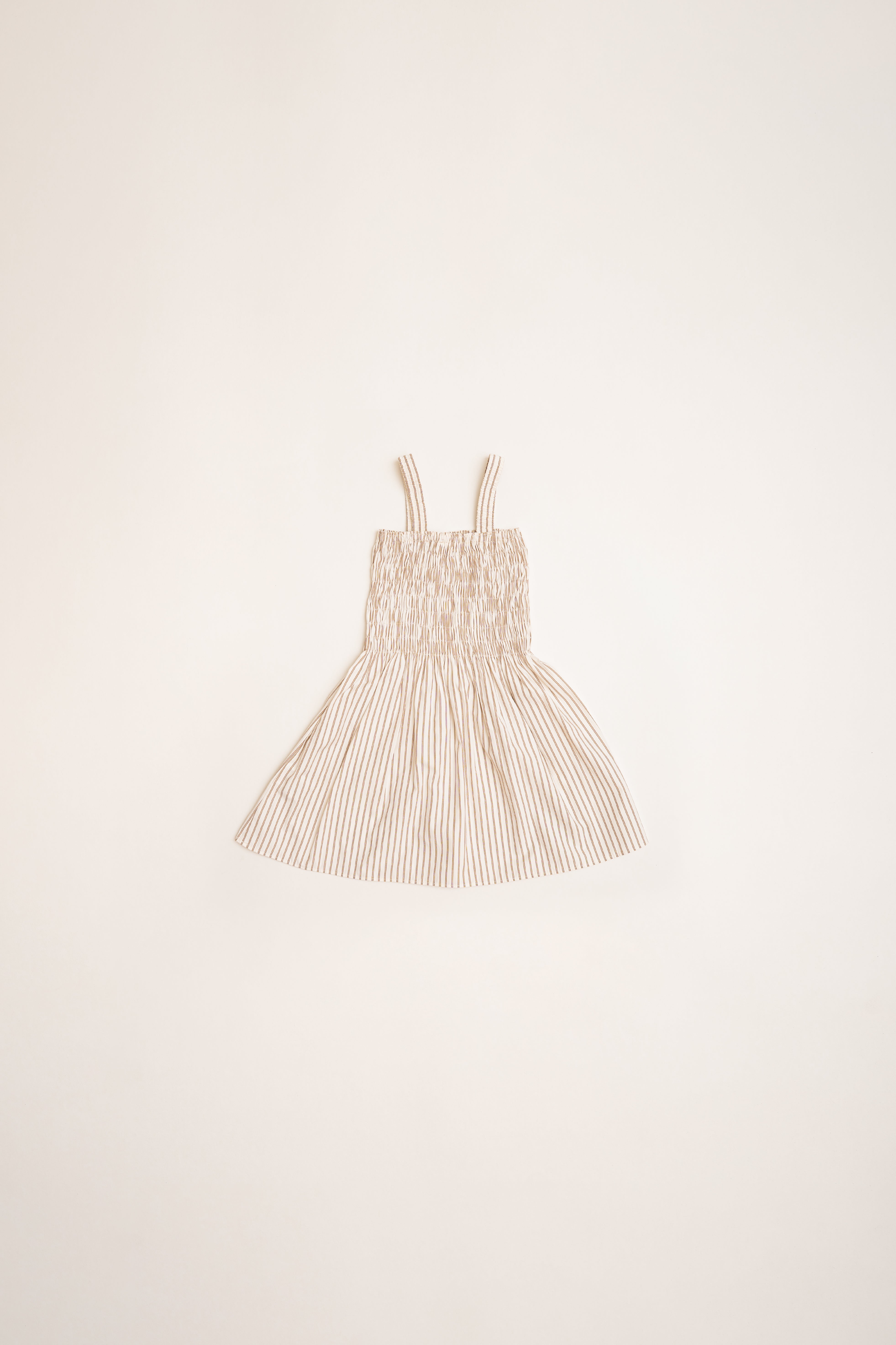 Mini Cami Shirred Dress in Tan Stripe