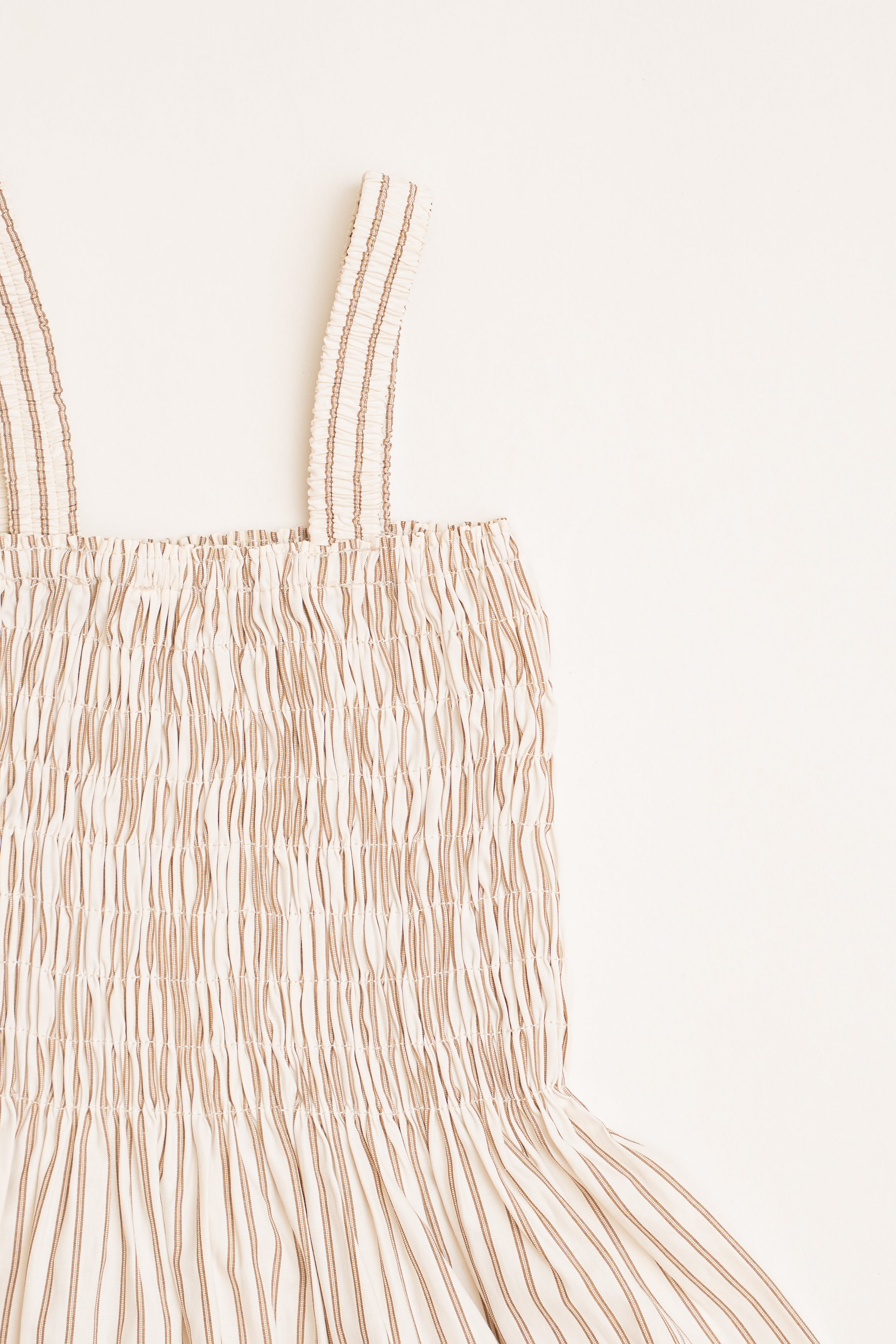 Mini Cami Shirred Dress in Tan Stripe